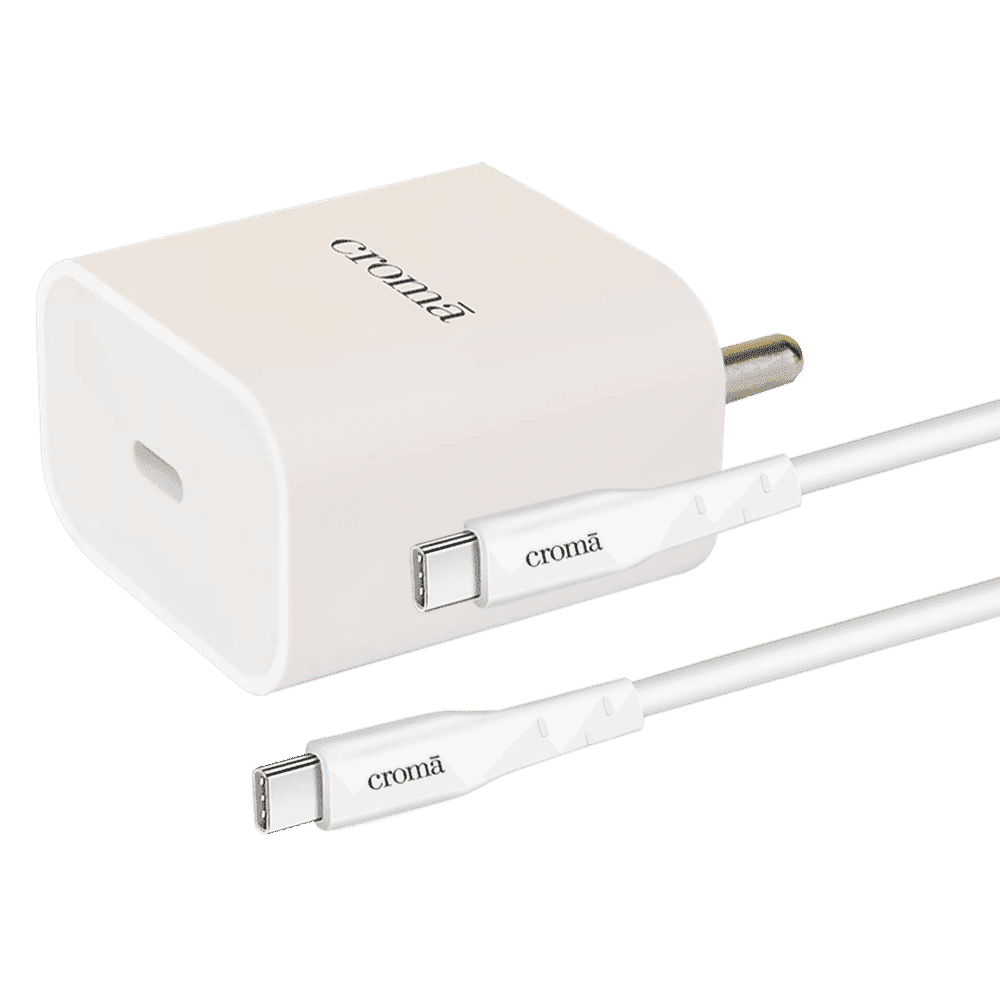 Croma 2W Type C Fast Charger (Type C to Type C Cable, Short-Circuit Protection, White)