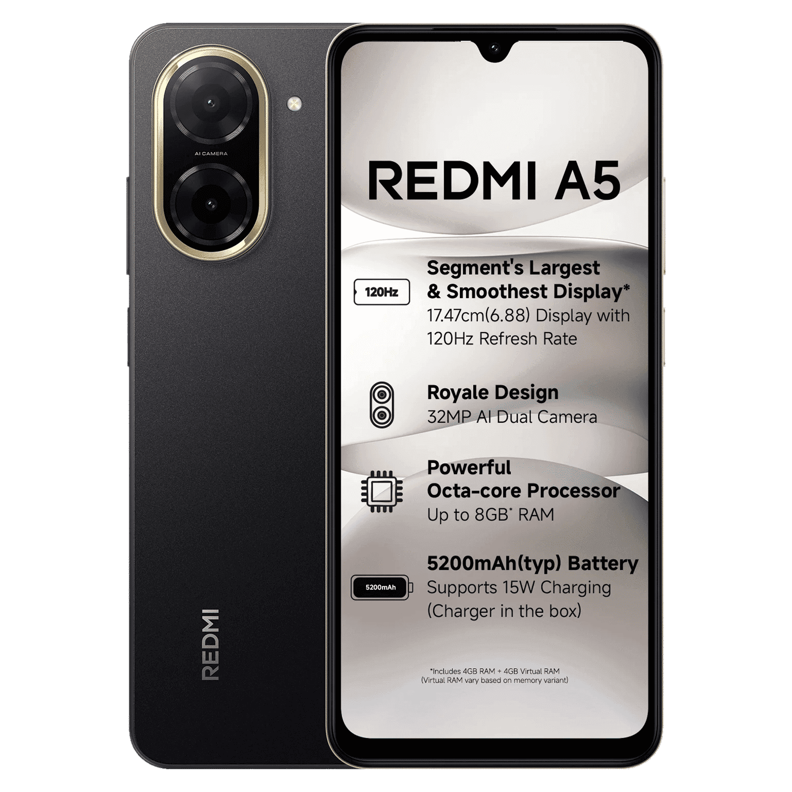 Redmi A5 (3GB RAM, 64GB, Just Black)
