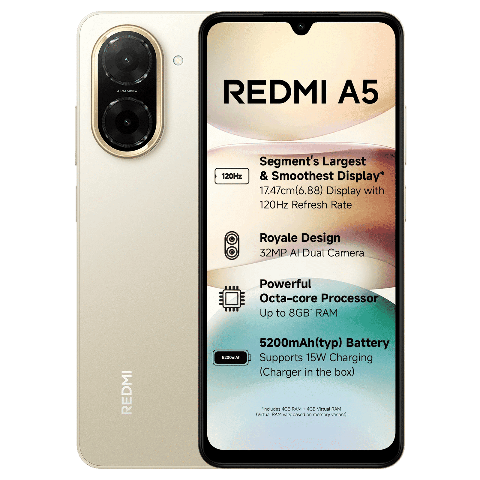 Redmi A5 (3GB RAM, 64GB, Jaisalmer Gold)