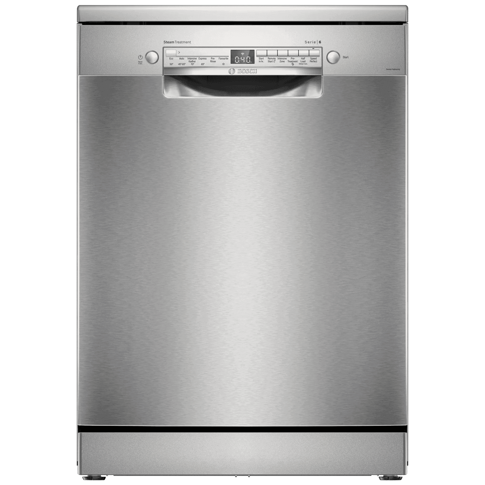 BOSCH Series 6 14 Place Settings Free Standing Dishwasher with Glass Protection Technology (No Pre-rinse Required, Silver)