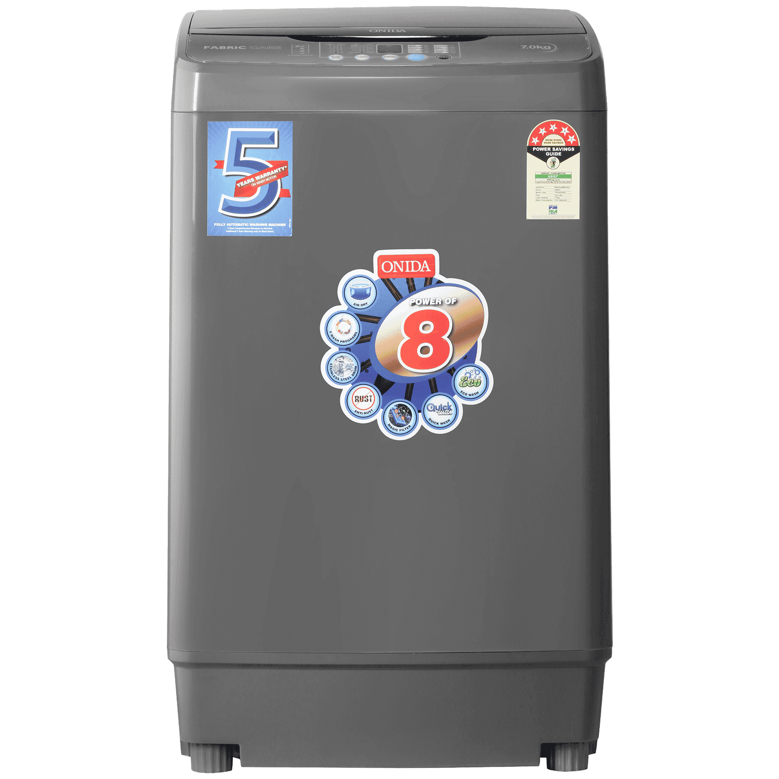 ONIDA 7 kg 5 Star Fully Automatic Top Load Washing Machine (T70FGD, Crystal Drum Technology, Grey)