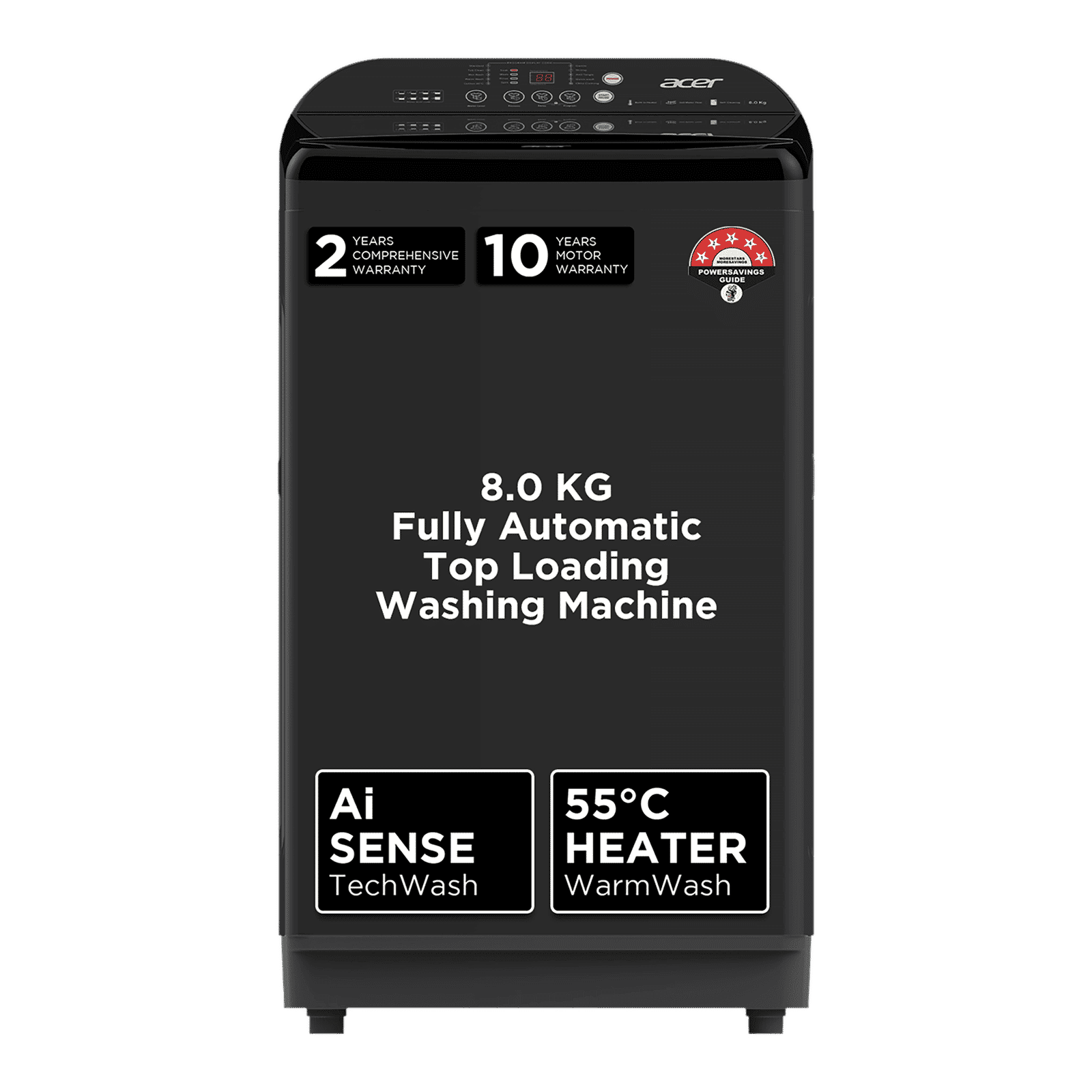 acer 8 kg 5 Star Fully Automatic Top Load Washing Machine (Halo Wash, AR80FATLP1GT, AiSense, Grey)