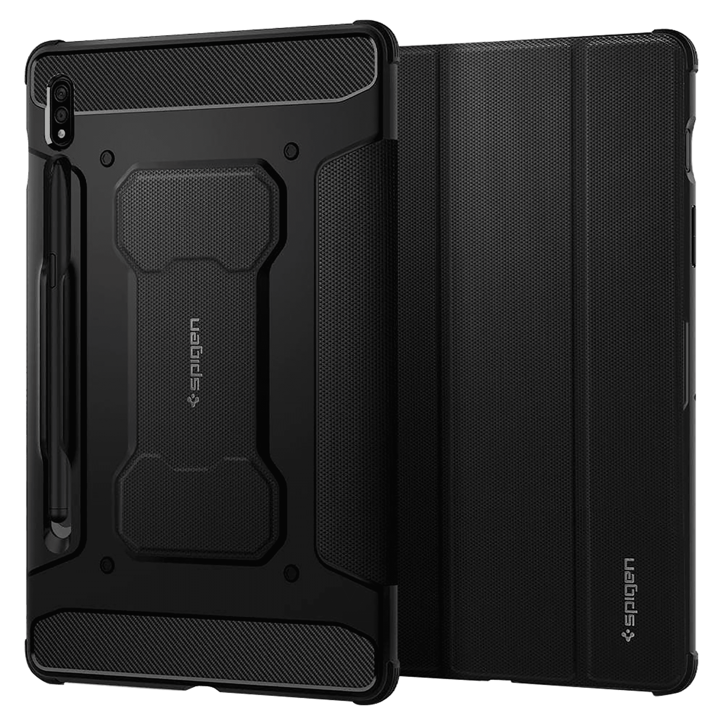 spigen Rugged Armor Pro TPU Flip Cover for SAMSUNG Galaxy Tab S8, Tab S7 5G, Tab S7 (Support S Pen Holder, Black)