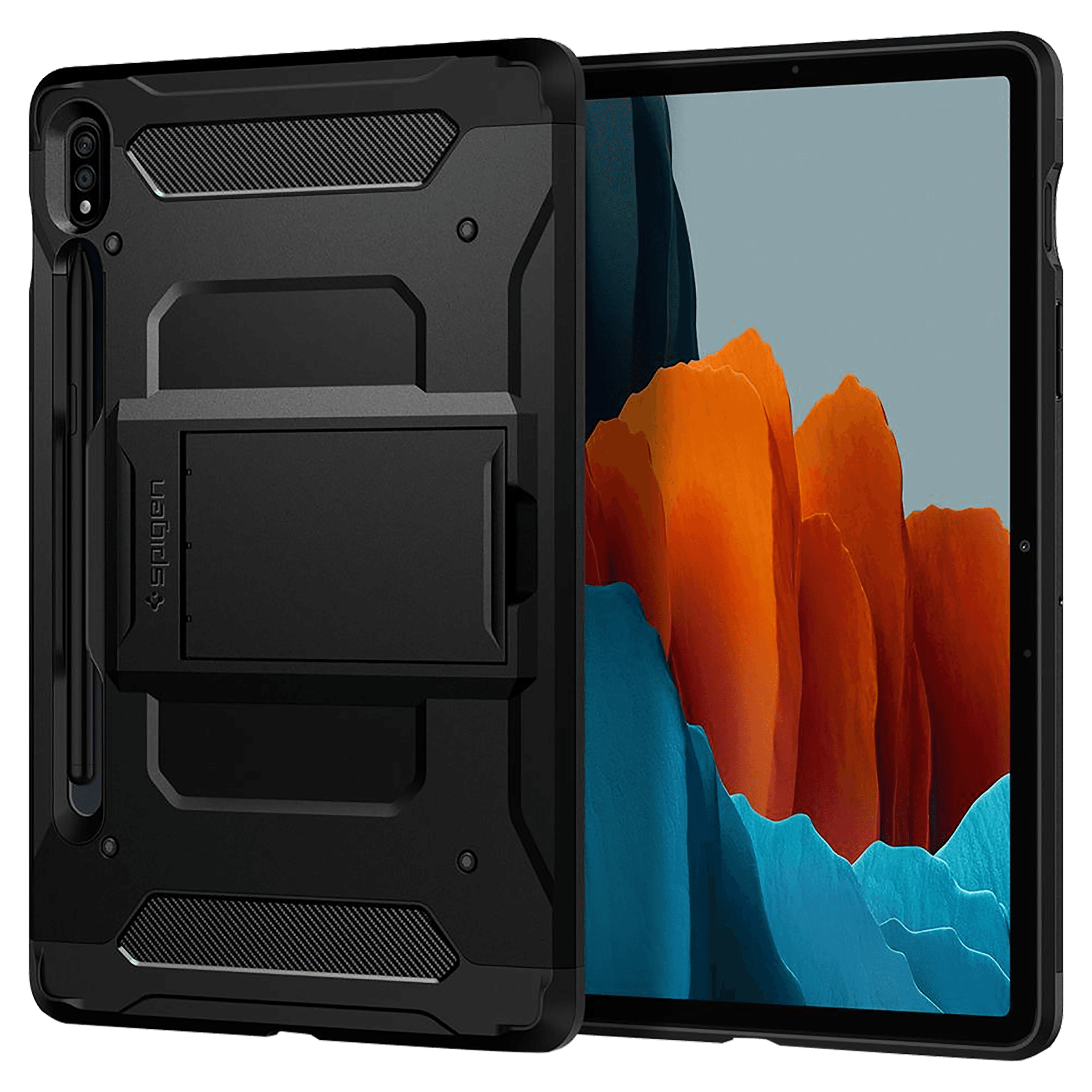 spigen Tough Armor Pro TPU & Polycarbonate Back Cover for SAMSUNG Galaxy Tab S8, Tab S7 (Built-In Pen Storage, Black)