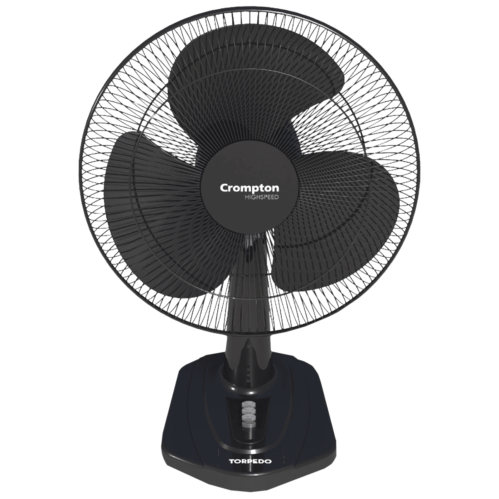 Crompton Torpedo 400mm 3 Blade High Speed Torpedo Table Fan (Smooth Oscillation, Black)