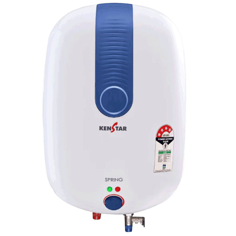 KENSTAR Spring 25 Litres 4 Star Vertical Storage Water Geyser with Glass Line Coated (White/Blue)