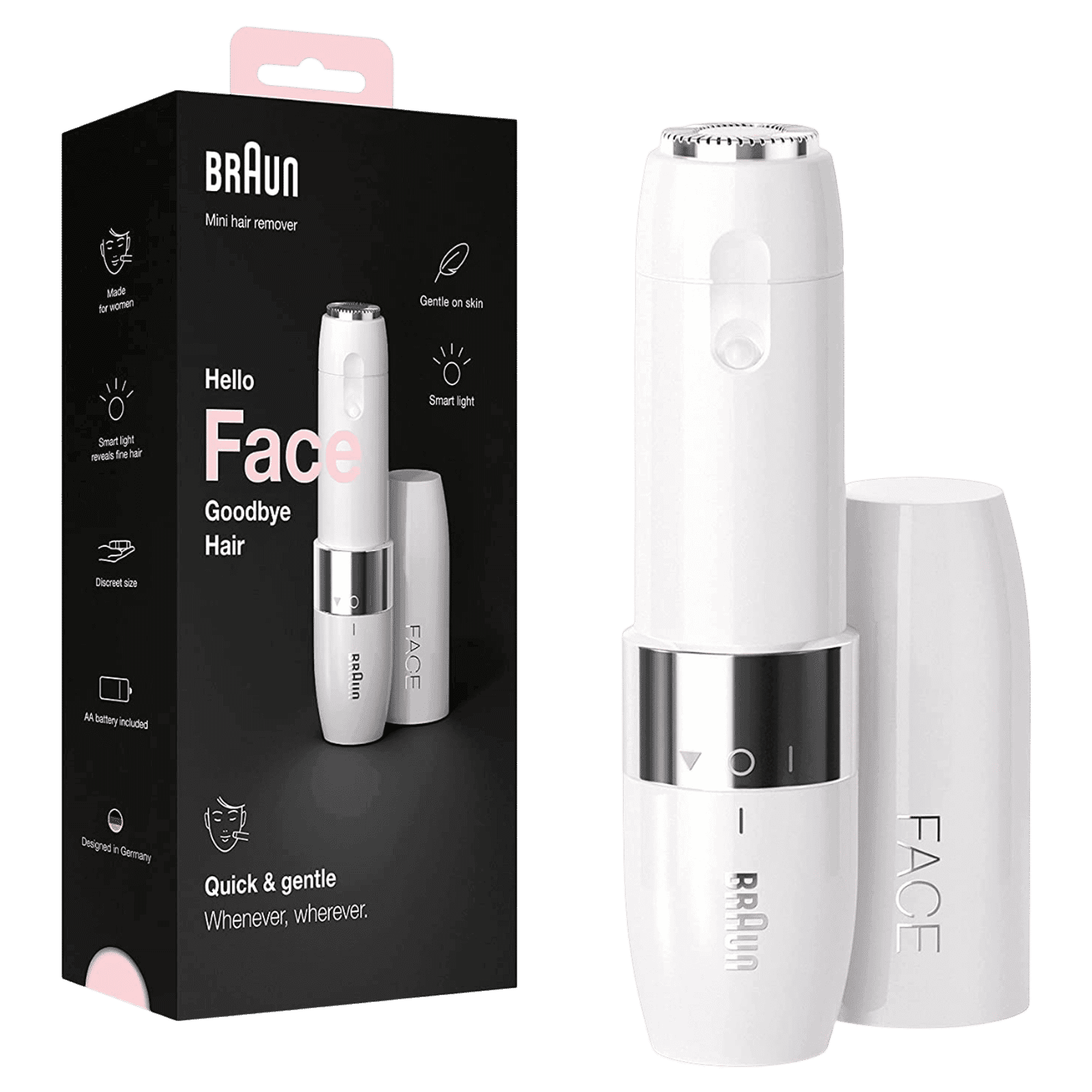 BRAUN FS1000 Cordless Wet & Dry Trimmer for Upper Lips, Chin & Cheeks for Women (With Smart light, White)