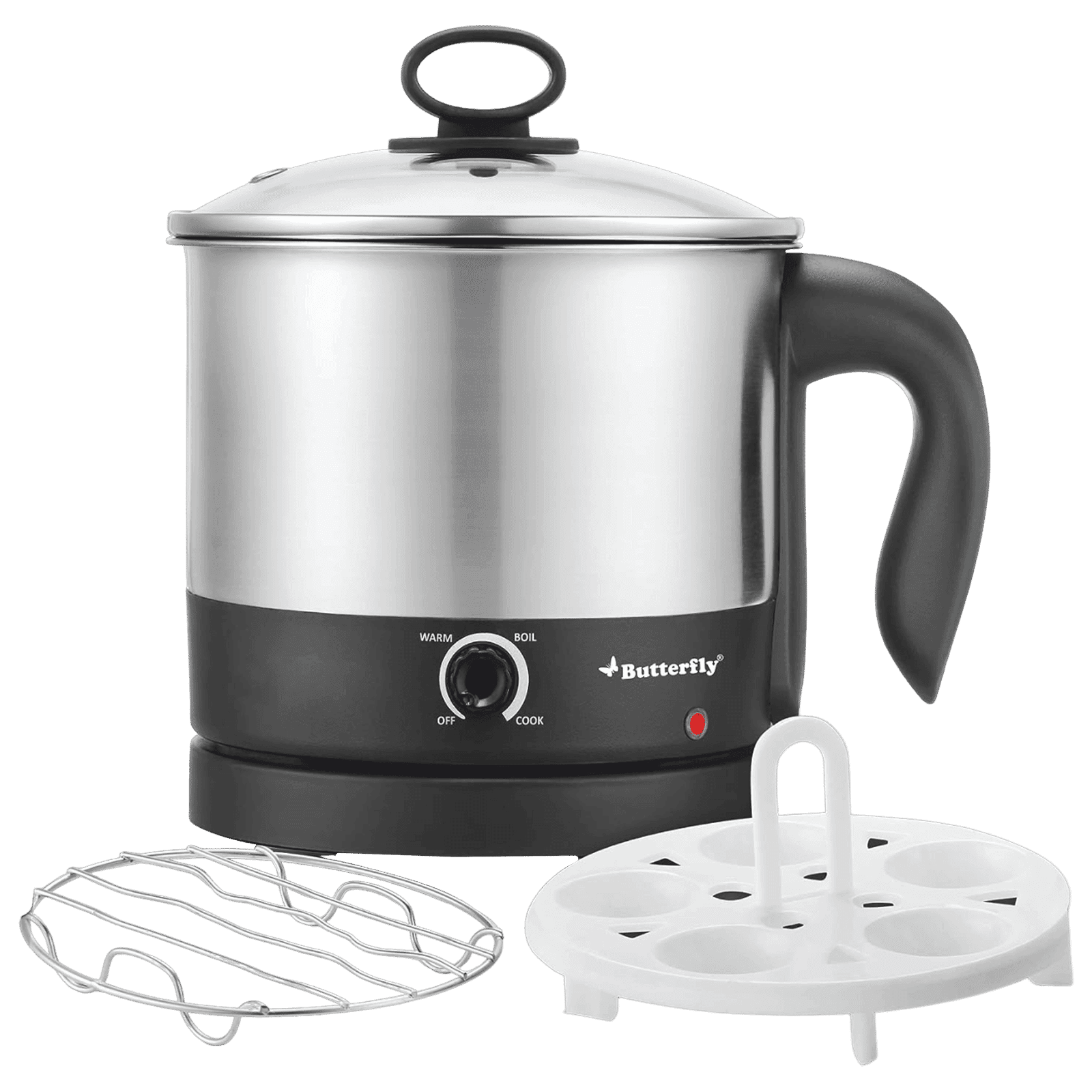 Butterfly TRIWAK0048 600 Watt 1.2 Litre Multi Cook Electric Kettle with Rapid Boil Technology (Silver)
