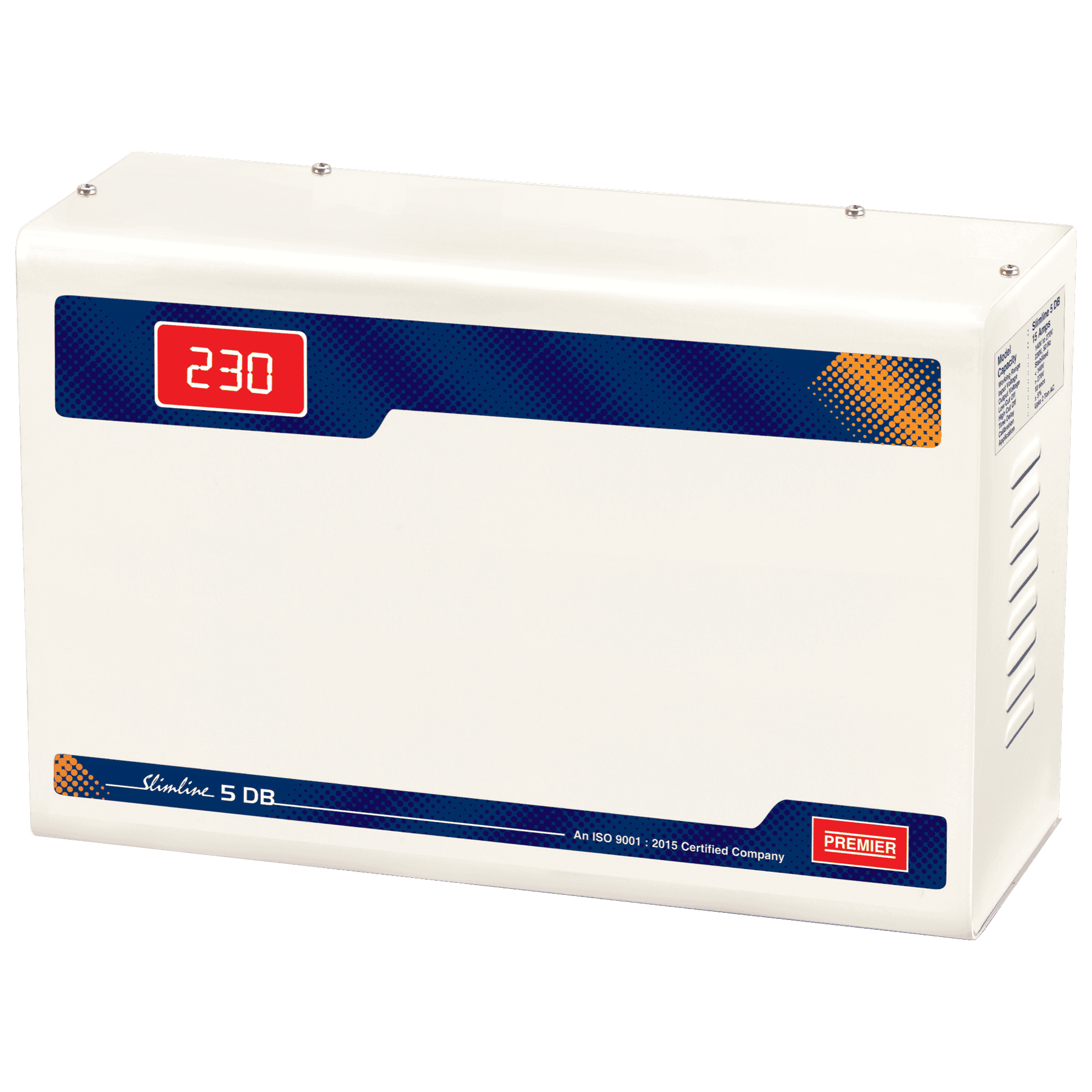 Premier Slimline Double Boost 15 Amps Voltage Stabilizer For 2T Air Conditioner (145 - 270 V, Digital Display, 5KVA, White)