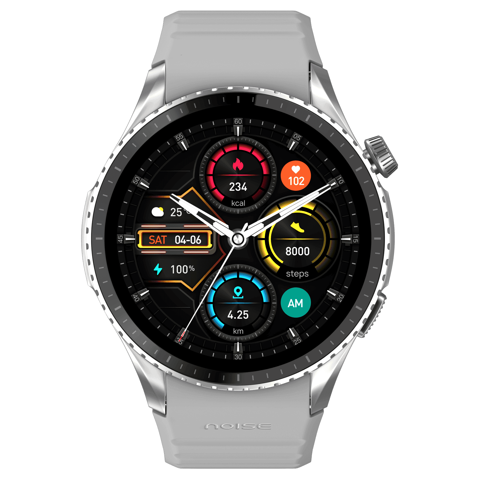 noise NoiseFit Origin Smartwatch with Bluetooth Calling (37.08mm AMOLED Display, 3ATM Water Resistant, Silver Grey Strap)
