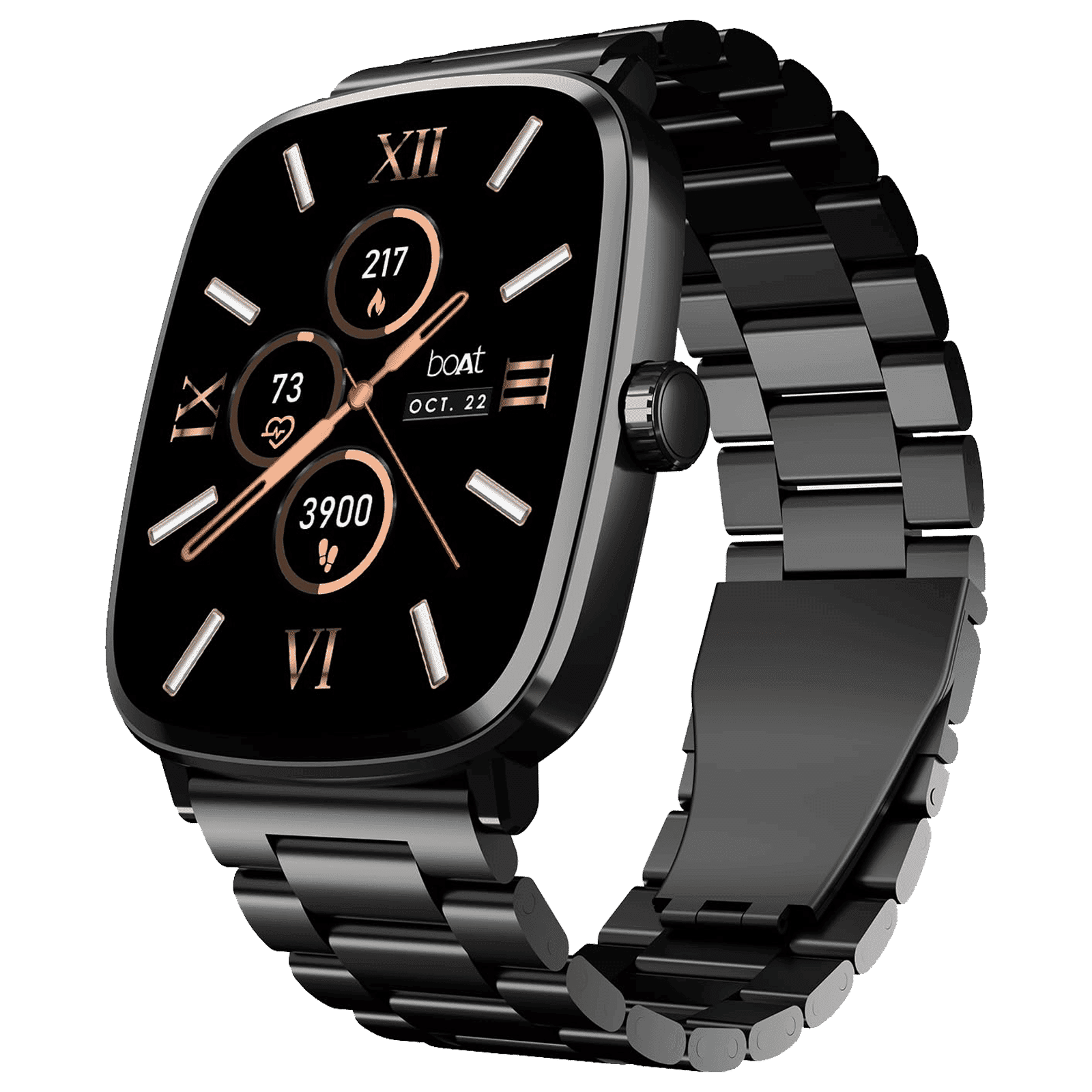 boAt Ultima Regal Smartwatch with Bluetooth Calling (51mm AMOLED Display, IP68 Water Resistant, Steel Black Strap)