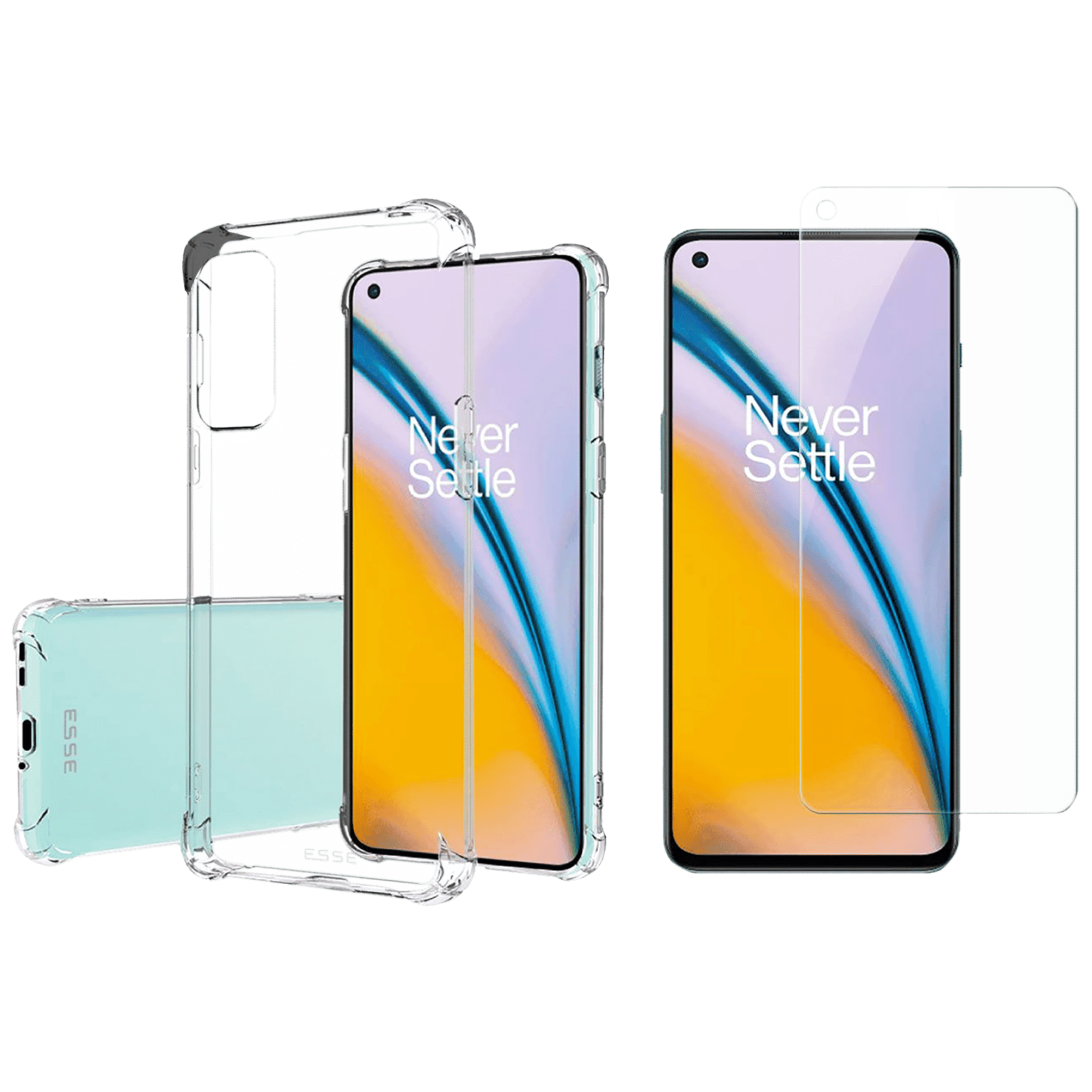 ESSE Screen Protector & TPU Back Cover Combo for OnePlus Nord 2 5G (Drop Protection, Clear)