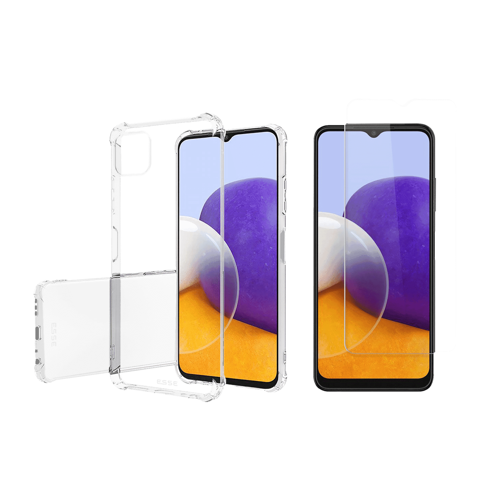 ESSE Screen Protector & TPU Back Cover Combo for SAMSUNG Galaxy A22 (Drop Protection, Clear)