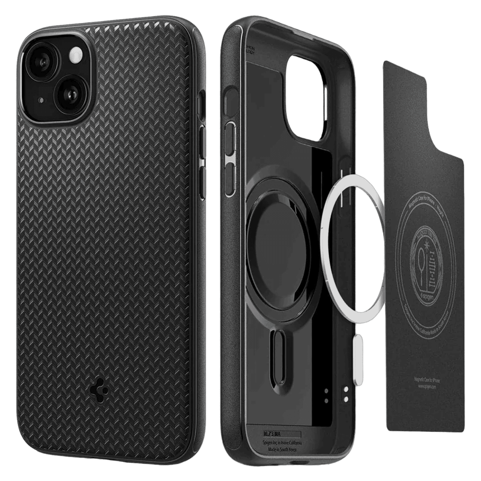 spigen Mag Armor MagFit Thermoplastic Polyurethane Back Case for iPhone 15 Plus (Air Cushion Technology, Matte Black)