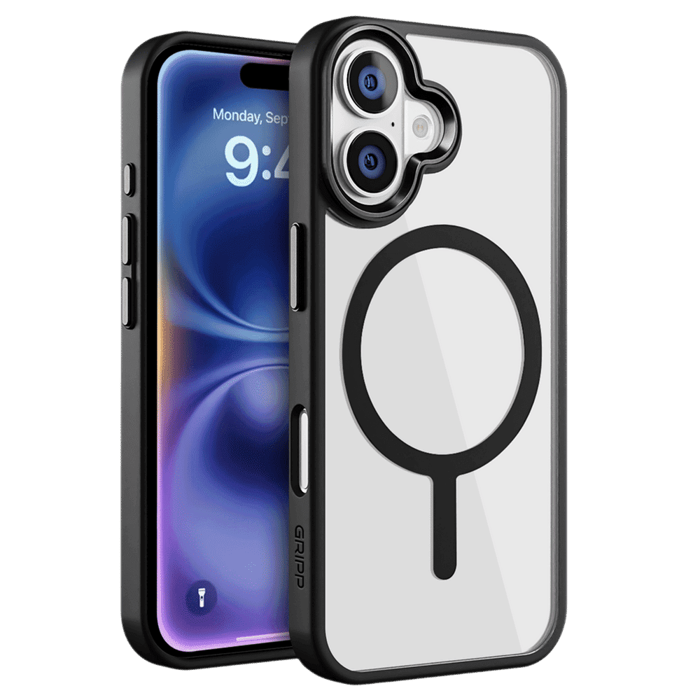 GRIPP Clarion Hard & Soft TPU & Polycarbonate Back Cover for Apple iPhone 16 Plus (MagSafe Compatible, Black)