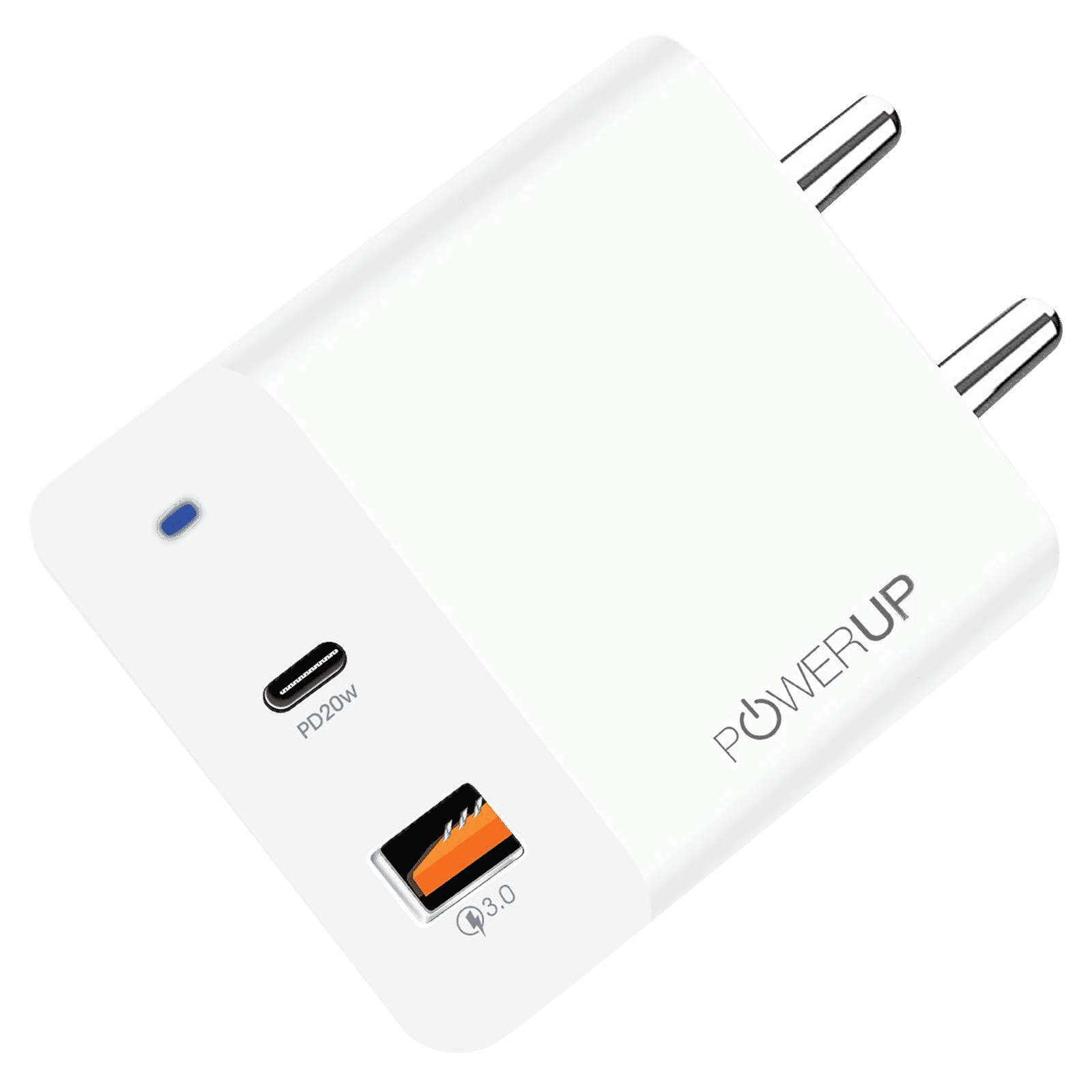 POWERUP 20W Type A & Type C 2-Port Fast Charger (Adapter Only, Multiple Safety Protection, White)