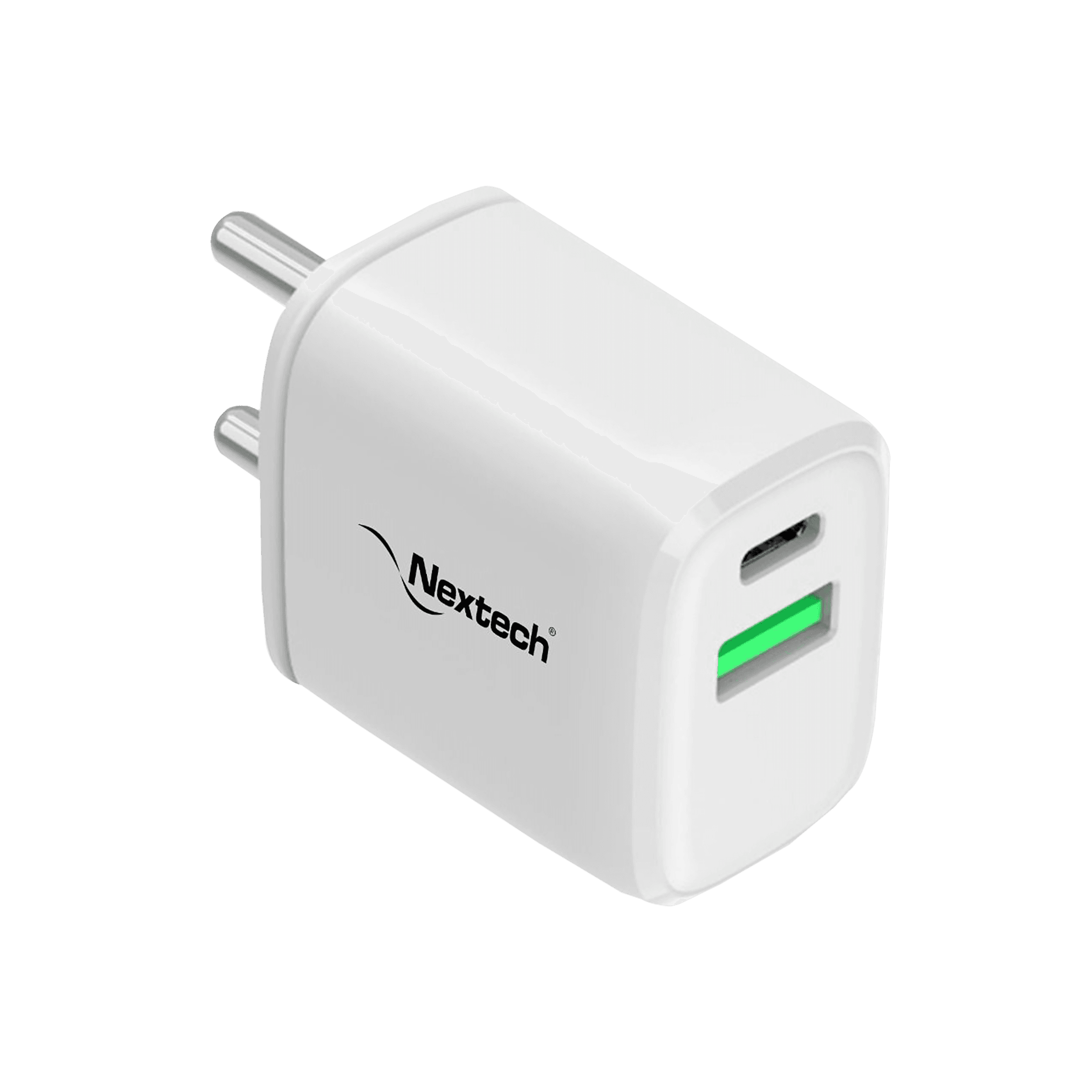 Nextech 24W Type A & Type C 2-Port Fast Charger (Adapter Only, Over-Current Protection, White)
