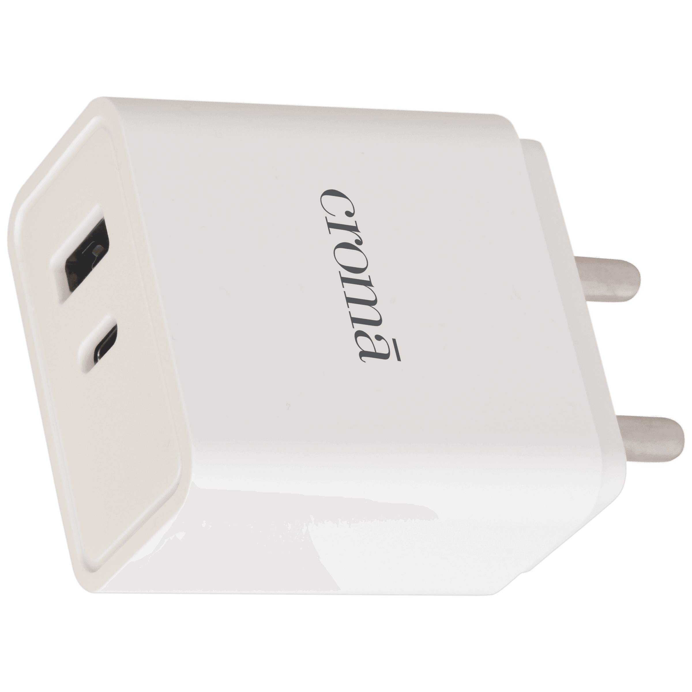 Croma 20W Type A & Type C 2-Port Fast Charger (Type C Cable Included, Apple Compatible, White)