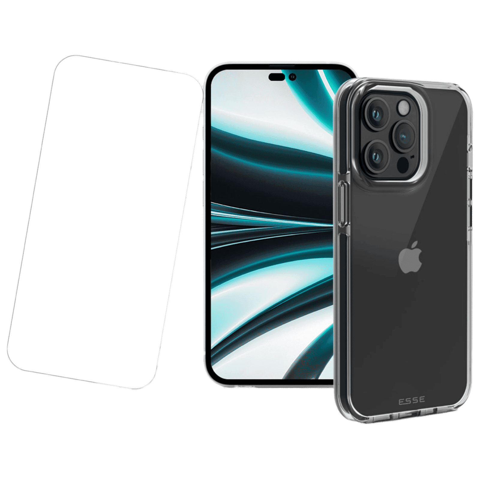 ESSE AIRSKIN Tempered Glass & Soft TPU Back Cover Combo for Apple iPhone 14 Pro (Wireless Charging Compatible, Clear)