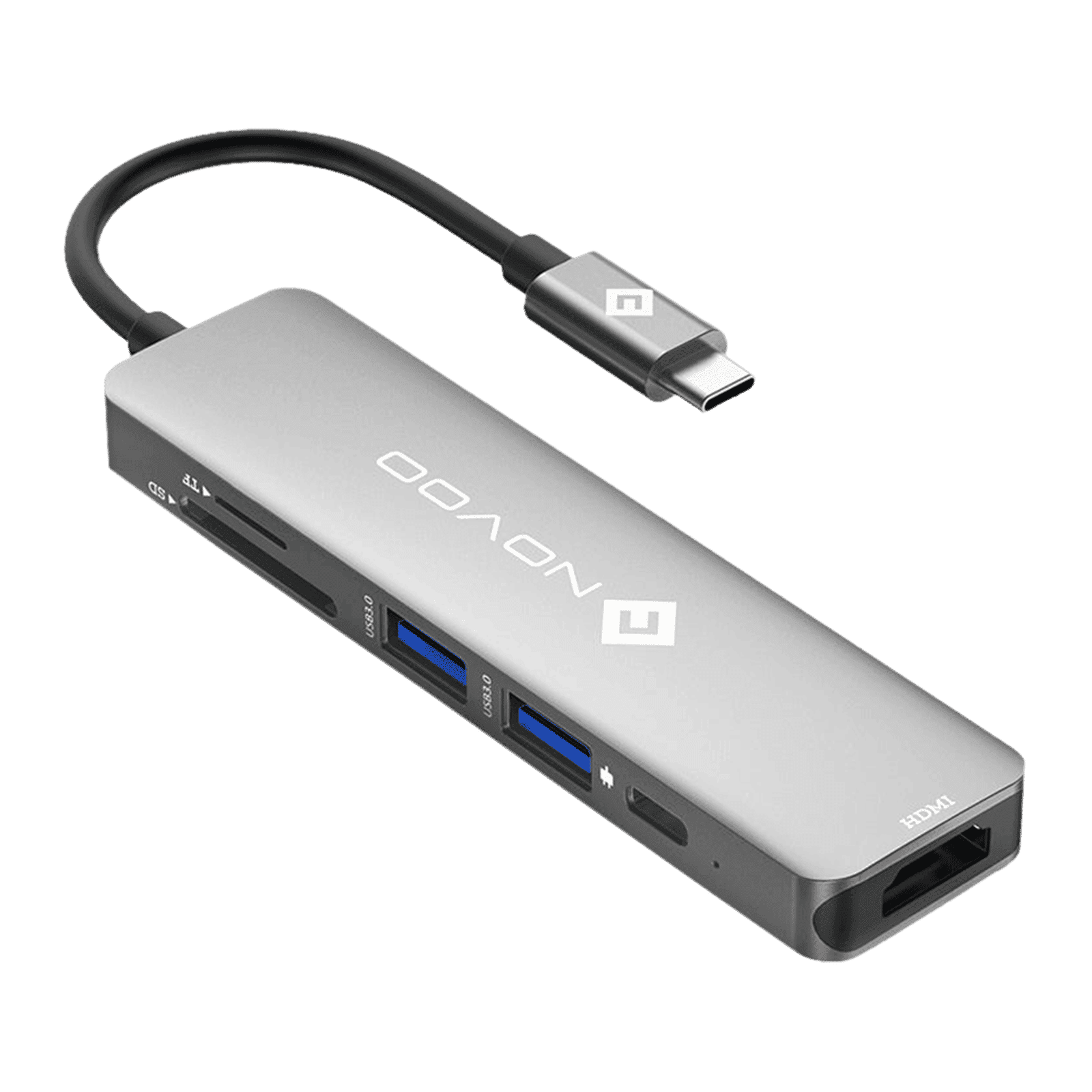 Novoo 6-in-1 USB 3.0 Type C to USB Type C, USB 3.0 Type A, SD Card Slot, TF Card Reader, HDMI Type A USB Hub (5 Gbps Data Transfer Rate, Grey)