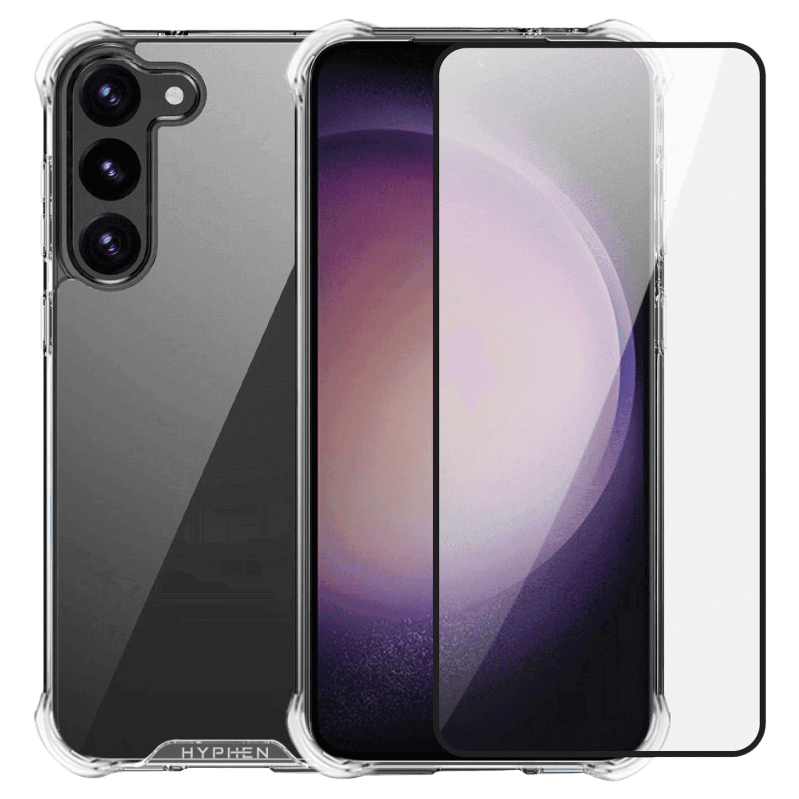 HYPHEN TPU Back Cover & Tempered Glass for Samsung S23 Plus (Wireless Charging Compatible, Transparent)