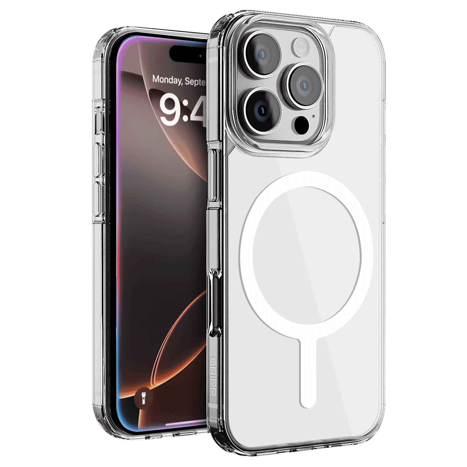 GRIPP Duce Tempered Glass & Polycarbonate, Silicone Back Cover Combo for Apple iPhone 16 Pro Max (MagSafe Charging Support, Transparent)