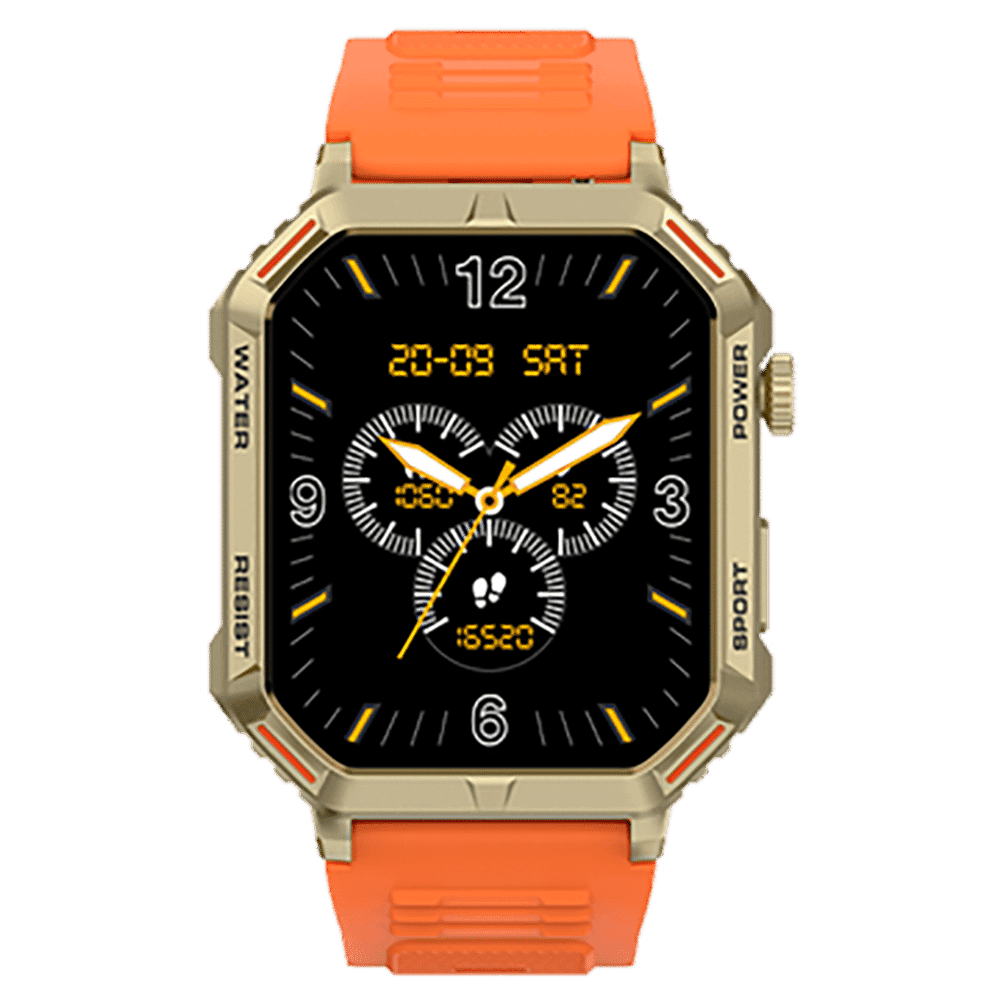 FIRE-BOLTT Commando Smartwatch with Bluetooth Calling (49.5mm AMOLED Display, IP68 Water Resistant, Orange Strap)