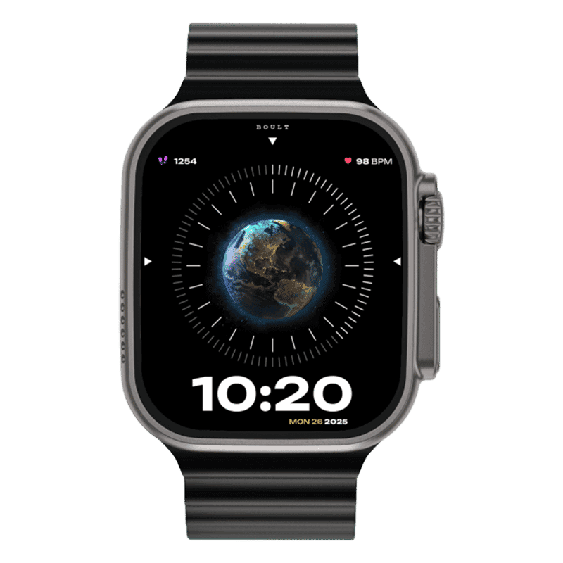 GOBOULT Crown Smartwatch with Bluetooth Calling (49.5mm HD Display, IP67 Water Resistant, Black Strap)