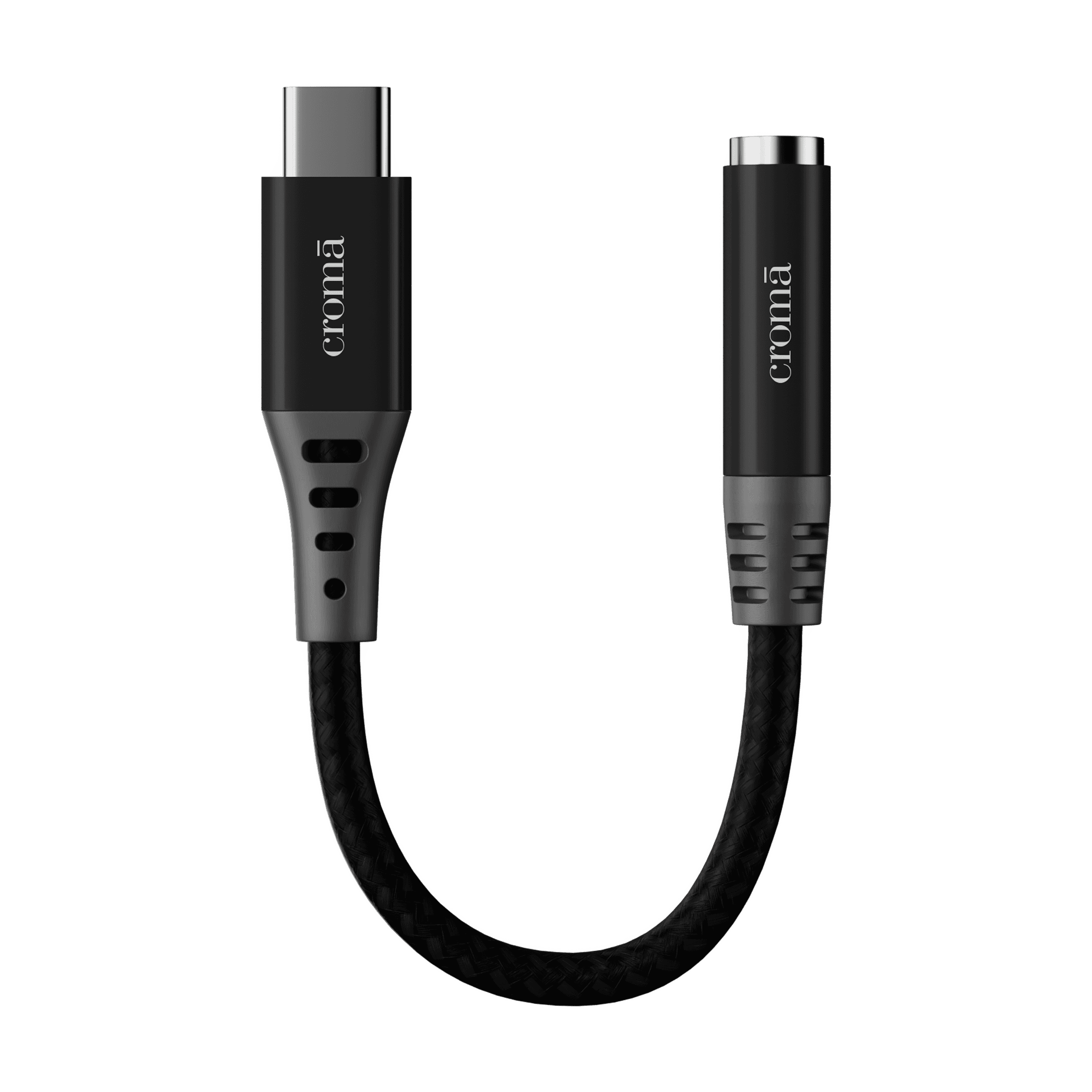 Croma Type C to 3.5mm Aux 0.39 Feet (0.12M) Audio Adapter (In-Built DAC Chip, Black)