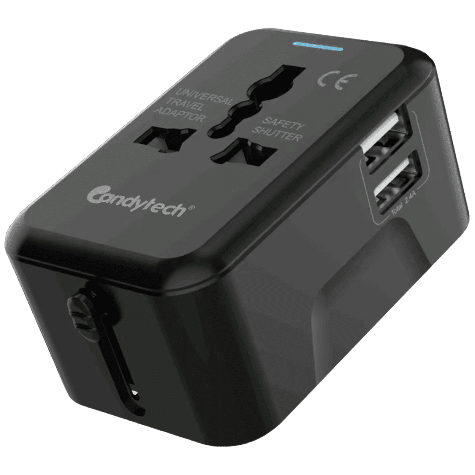 Candytech CT-C10 12W Type A 2-Port Travel Adapter (Type A, Dual USB Port, Black)