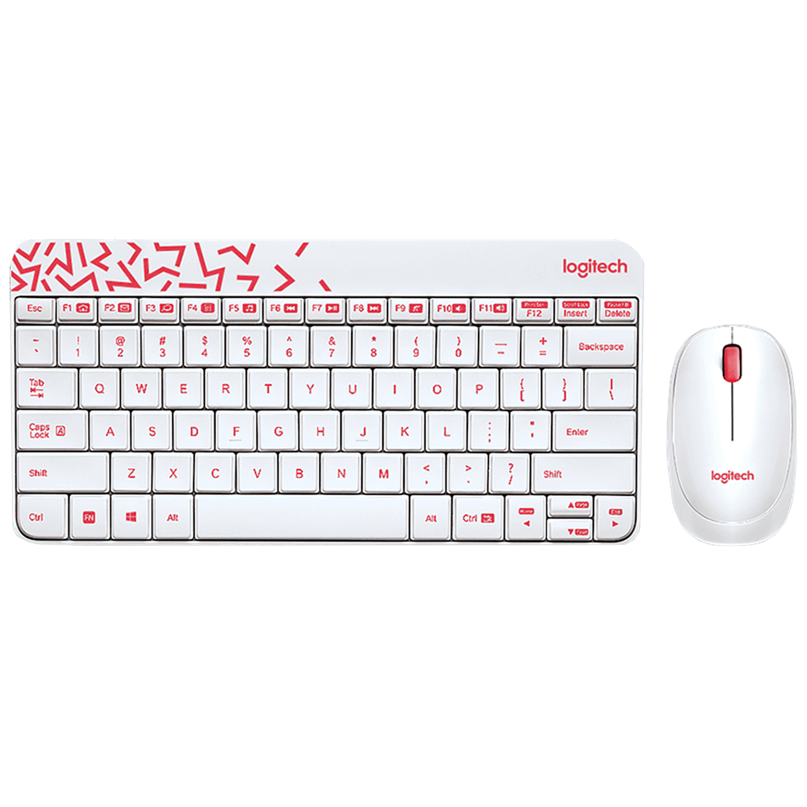 logitech MK240 Wireless Keyboard & Mouse Combo (1000 DPI, Spill Resistant, White/Vivid Red)
