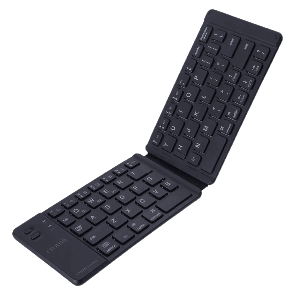 Croma Rechargeable Bluetooth 3.0 Wireless Foldable Keyboard with Multi Device Connectivity (Lightweight, Black)