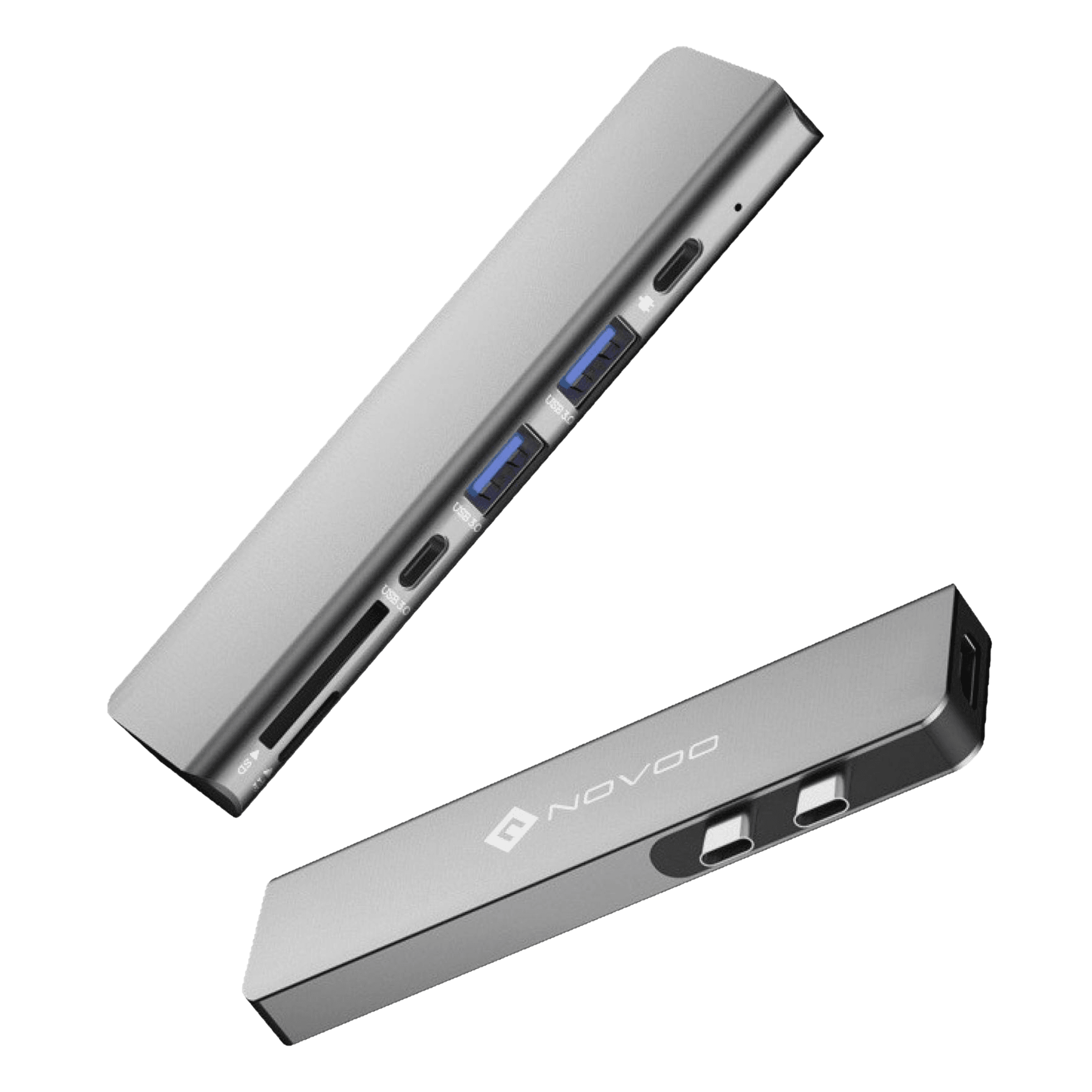 NOVOO 7-in-2 USB 3.0 Type C to USB 3.0 Type C, USB Type A, SD Card Slot, MicroSD Card Slot, HDMI USB Hub (4K Video Resolution, Grey)