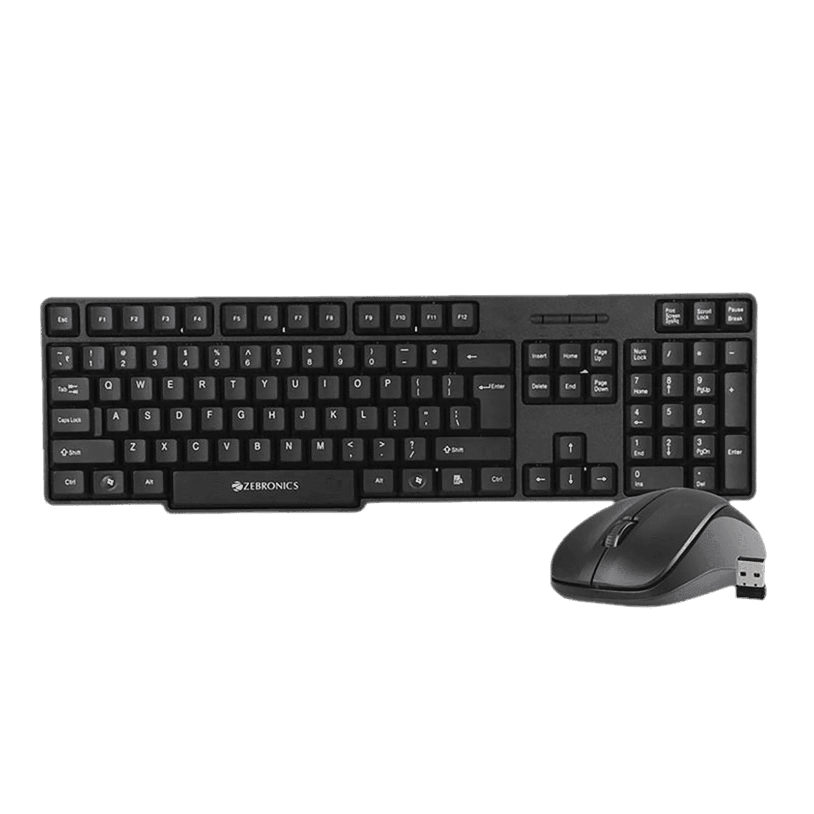 Zebronics Zeb Companion 107 Wireless Keyboard & Mouse Combo (104 Keys, 1200 DPI, Ergonomic Design, Black)