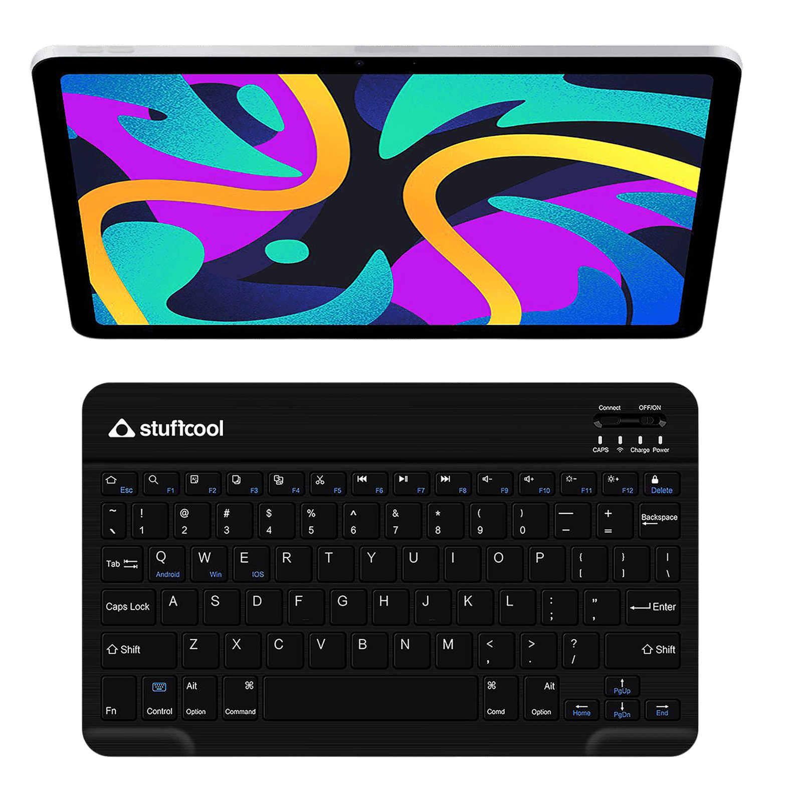 stuffcool BK-630 Rechargeable Bluetooth Wireless Keyboard with LED Indicator (On/Off Switch, Black)