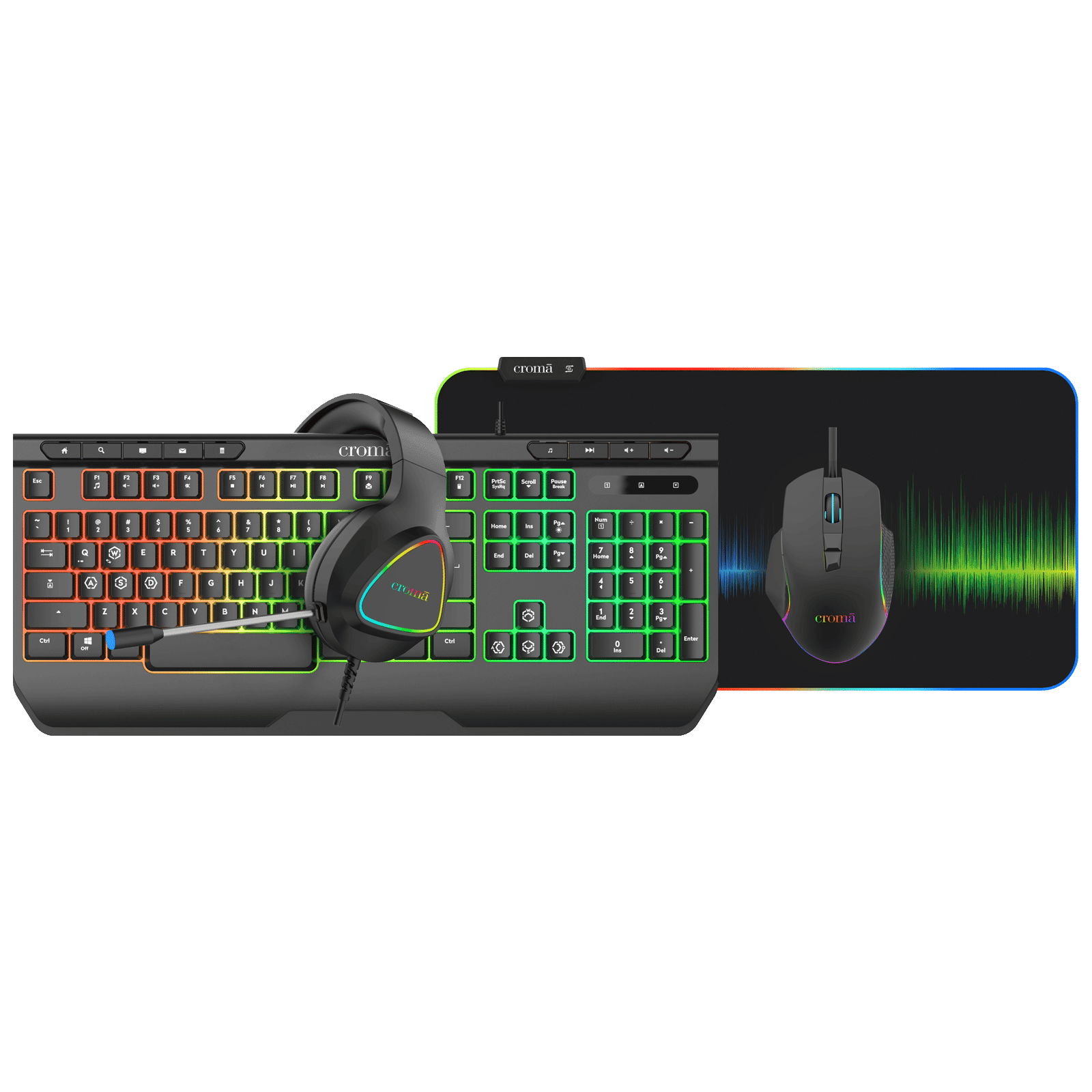 Croma Wired 4-IN-1 Gaming Combo (7200 DPI Adjustable, Black)
