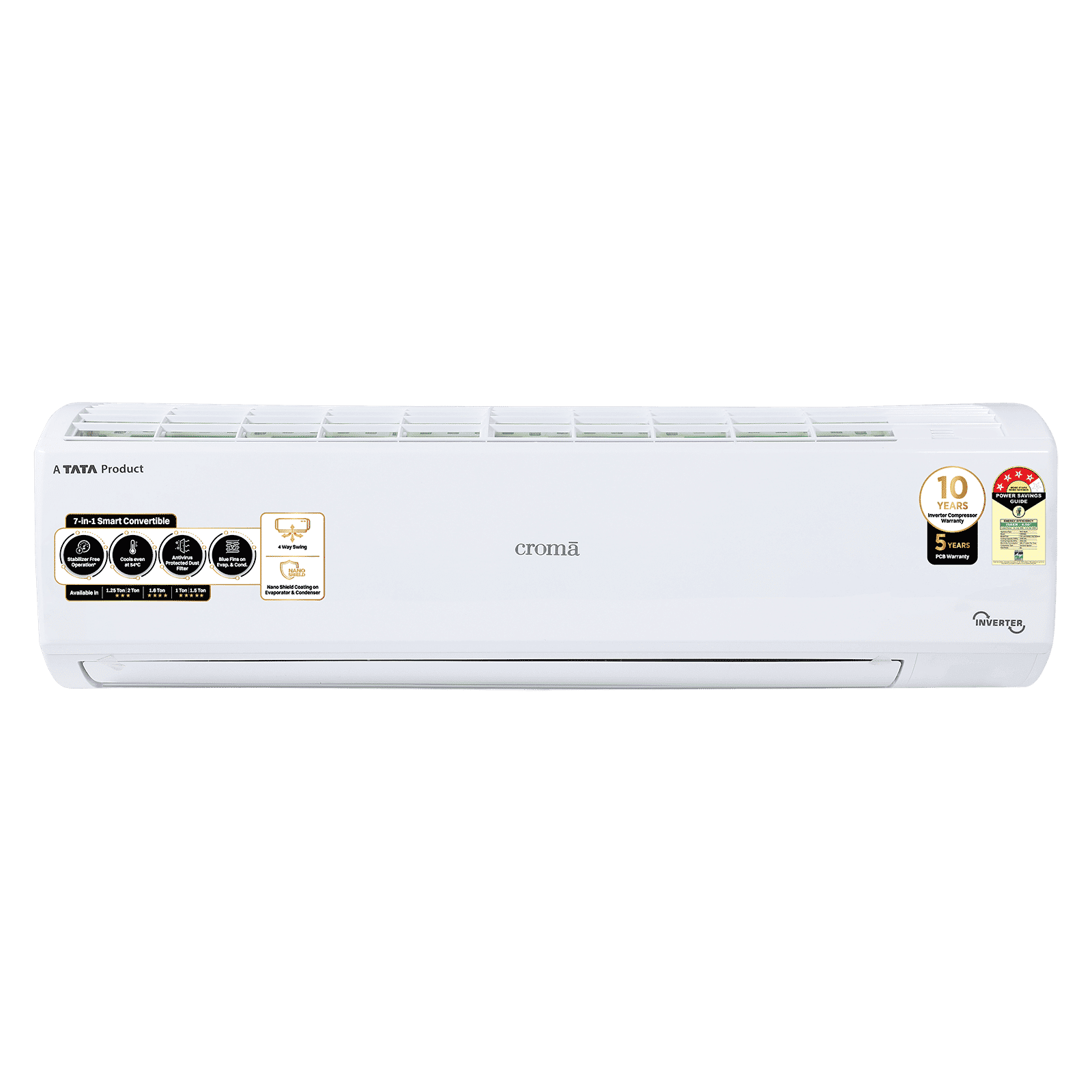Croma 7 in 1 Convertible 1.6 Ton 4 Star Inverter Split AC with 4 way Swing function (2025 Model, Copper Condenser, CRLA019INE170278)