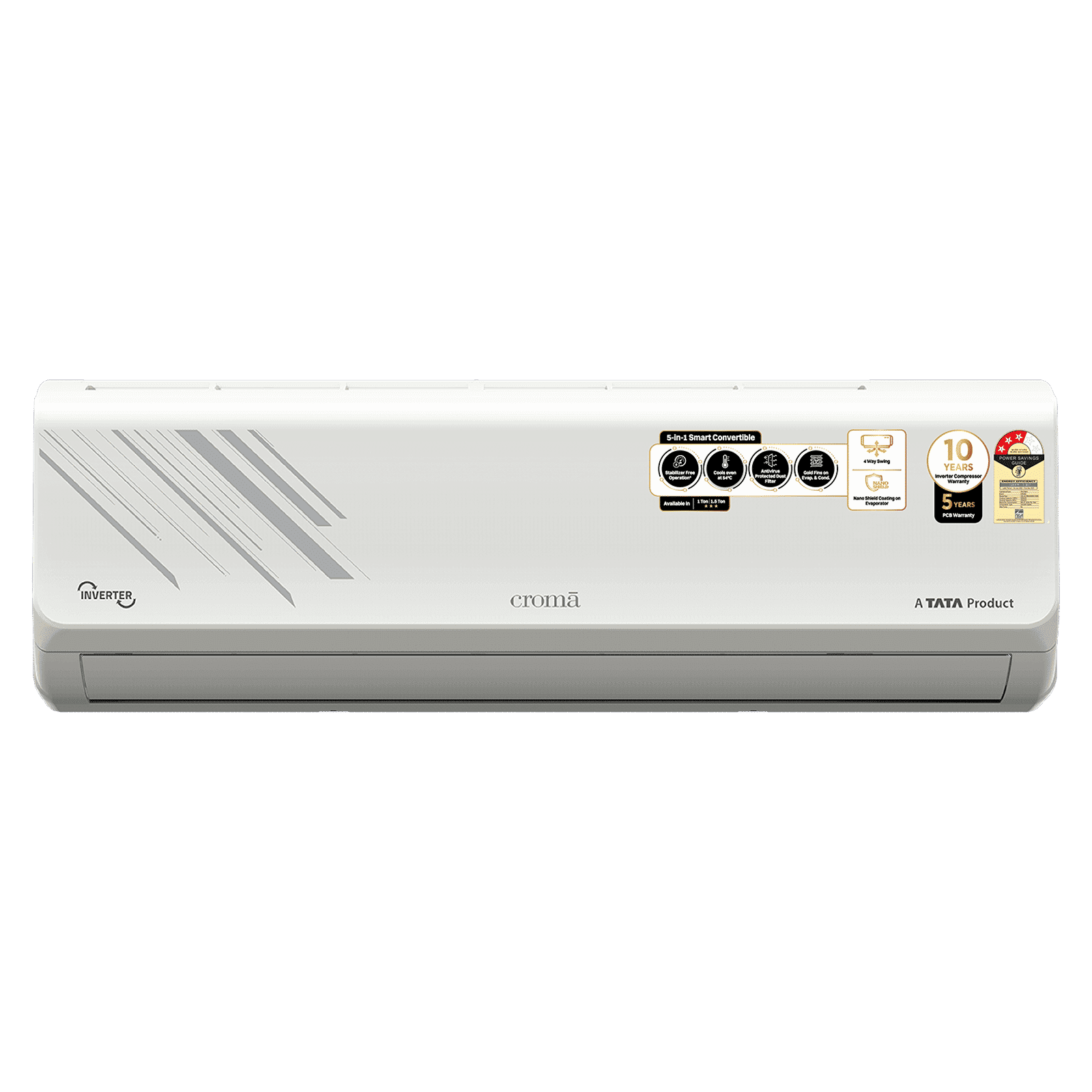 Croma 5 in 1 Convertible 1.5 Ton 3 Star Inverter Split AC with Anti Virus Protected Dust Filter (2025 Model, Copper Condenser, CRLA018IND255361)