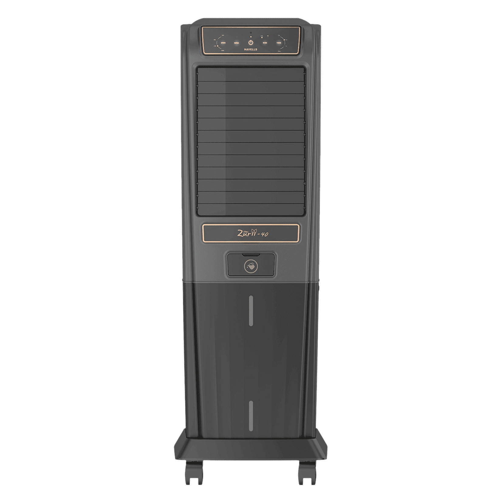 Havells Zurii 40 Litres Tower Air Cooler with Dust Filter Net (Low Water Alarm, Black & Grey)