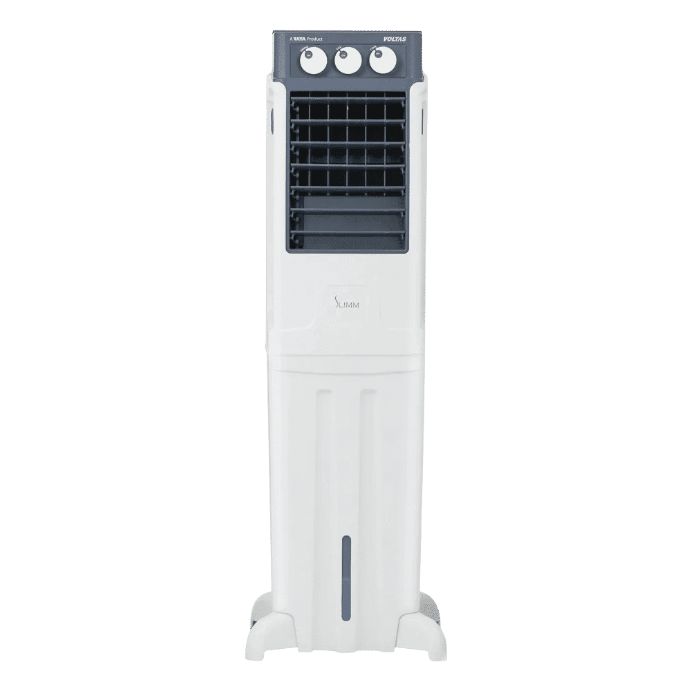 VOLTAS Slimm 35 Litres Tower Air Cooler with Ice Chamber (Auto Swing, White & Grey)
