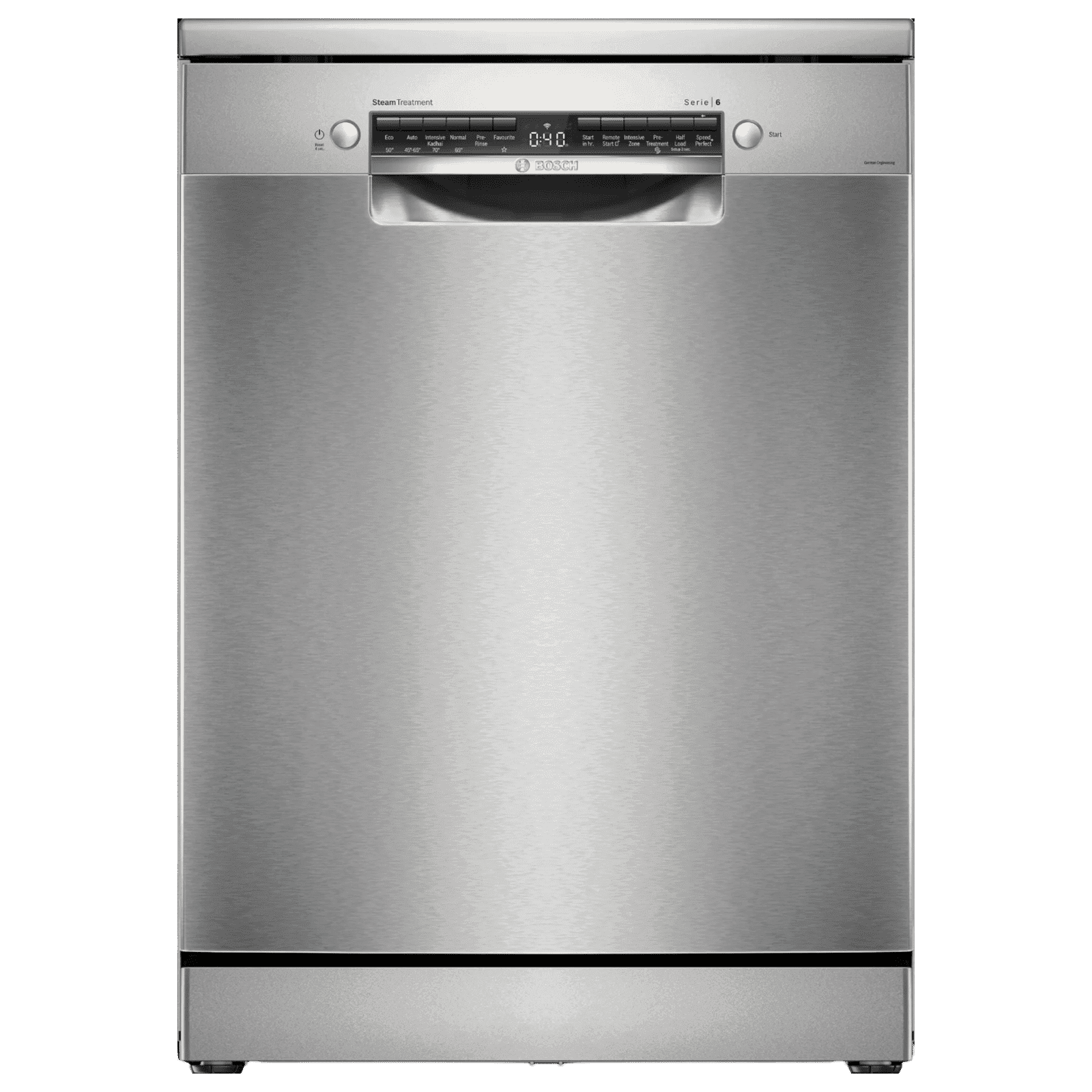BOSCH Series 6 15 Place Settings Free Standing Dishwasher with Anti-Fingerprint (No Pre-rinse Required, Silver Inox)