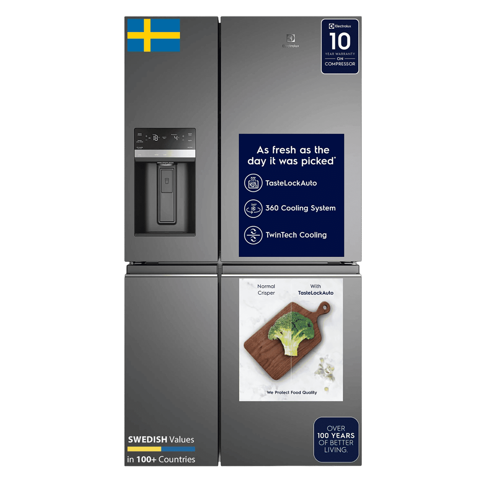 Electrolux UltimateTaste 900 680 Litres Frost Free French Door Refrigerator with Water Dispenser (EQE6879A-B NIN, Glossy Dark Grey)