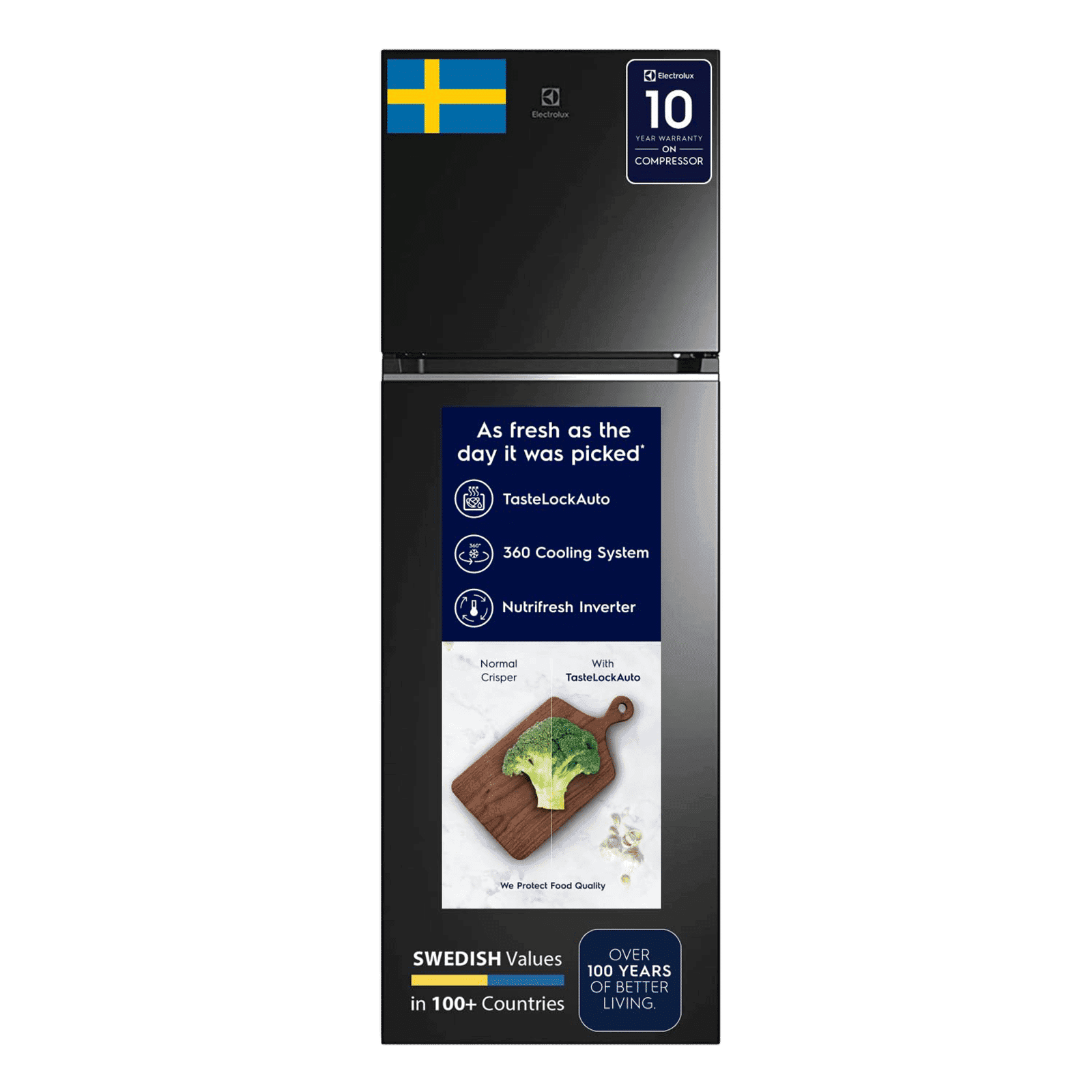 Electrolux UltimateTaste 300 341 Litres 2 Star Frost Free Double Door Refrigerator with Door Alarm (ETB3700K-H, Glossy Black Steel)