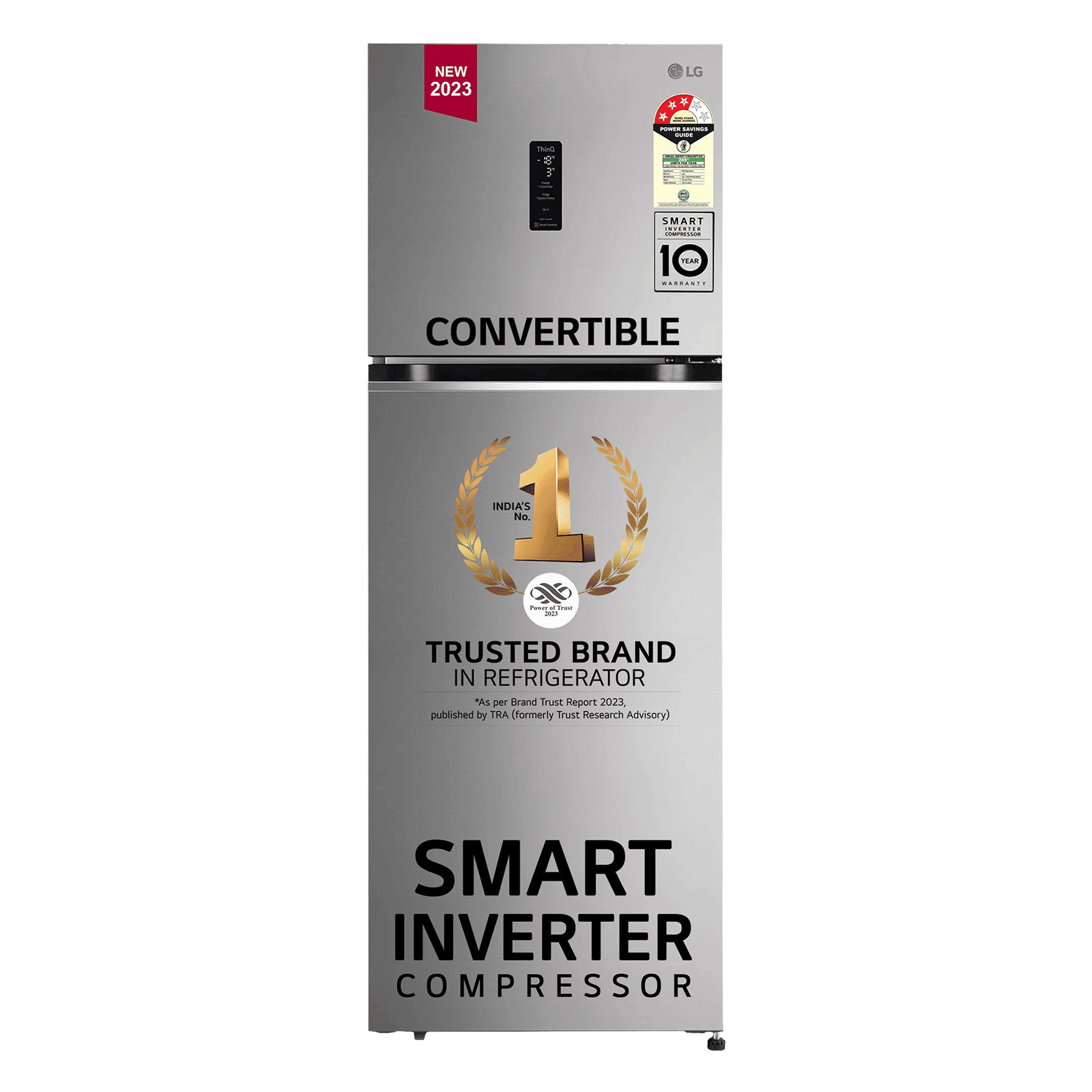 LG 343 Litres 3 Star Frost Free Double Door Convertible Refrigerator with Stabilizer Free Operation (GL-T382TPZX, Shiny Steel)