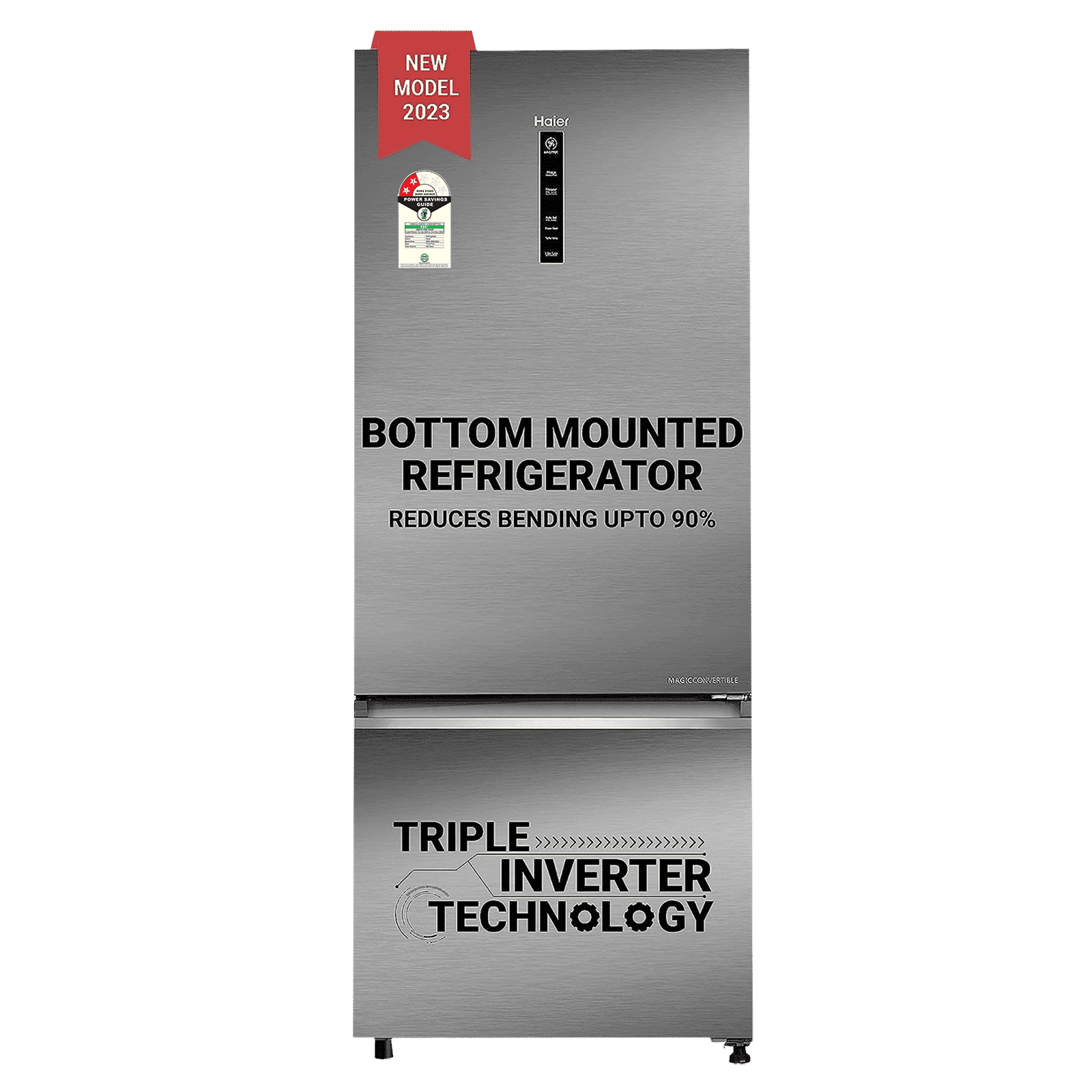 Haier 445 Litres 2 Star Frost Free Double Door Bottom Mount Convertible Refrigerator with Triple Inverter Technology (HRB-4952BIS-P, Inox Steel)