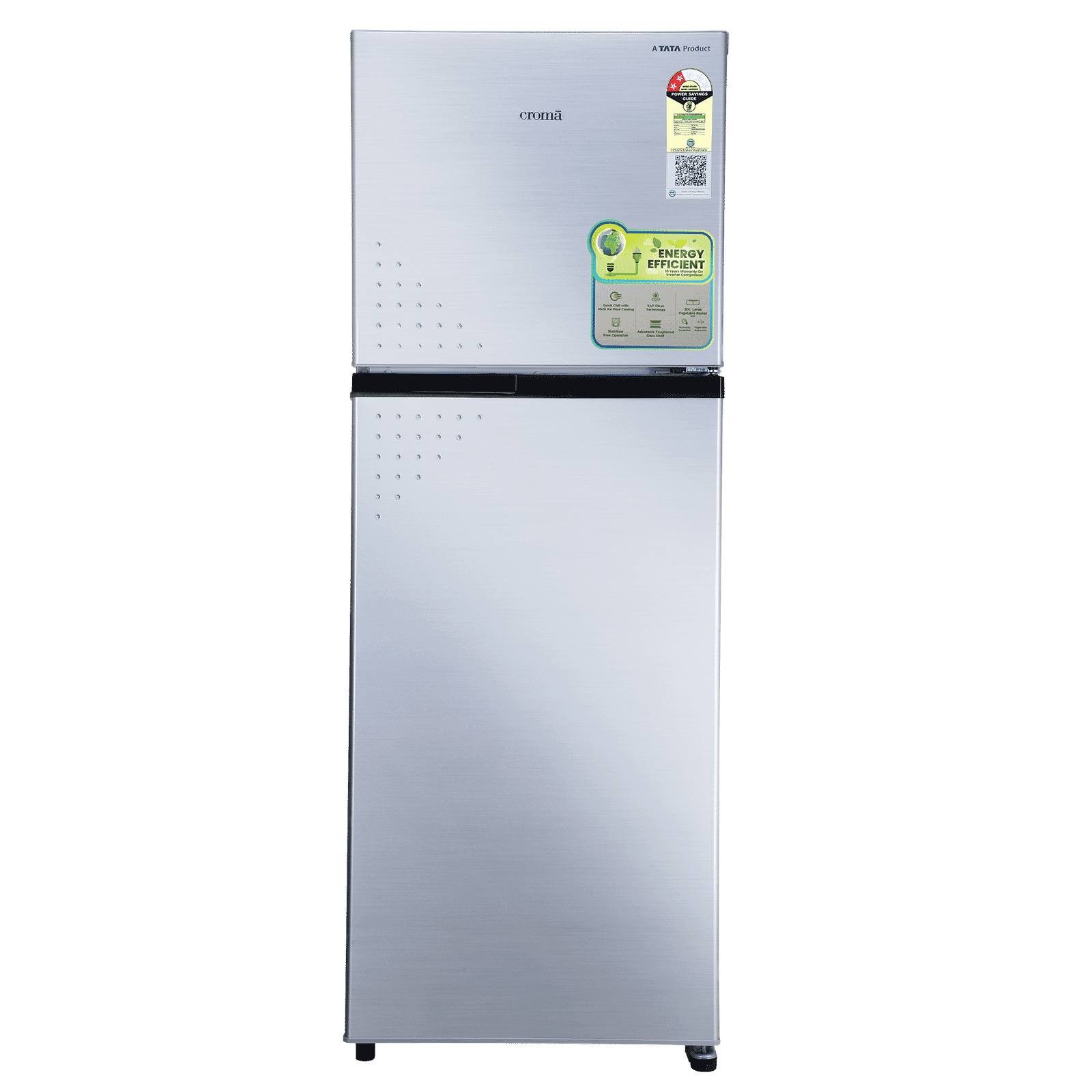 Croma 236 Litres 2 Star Frost Free Double Door Refrigerator with Inverter Technology ( Shining Silver)