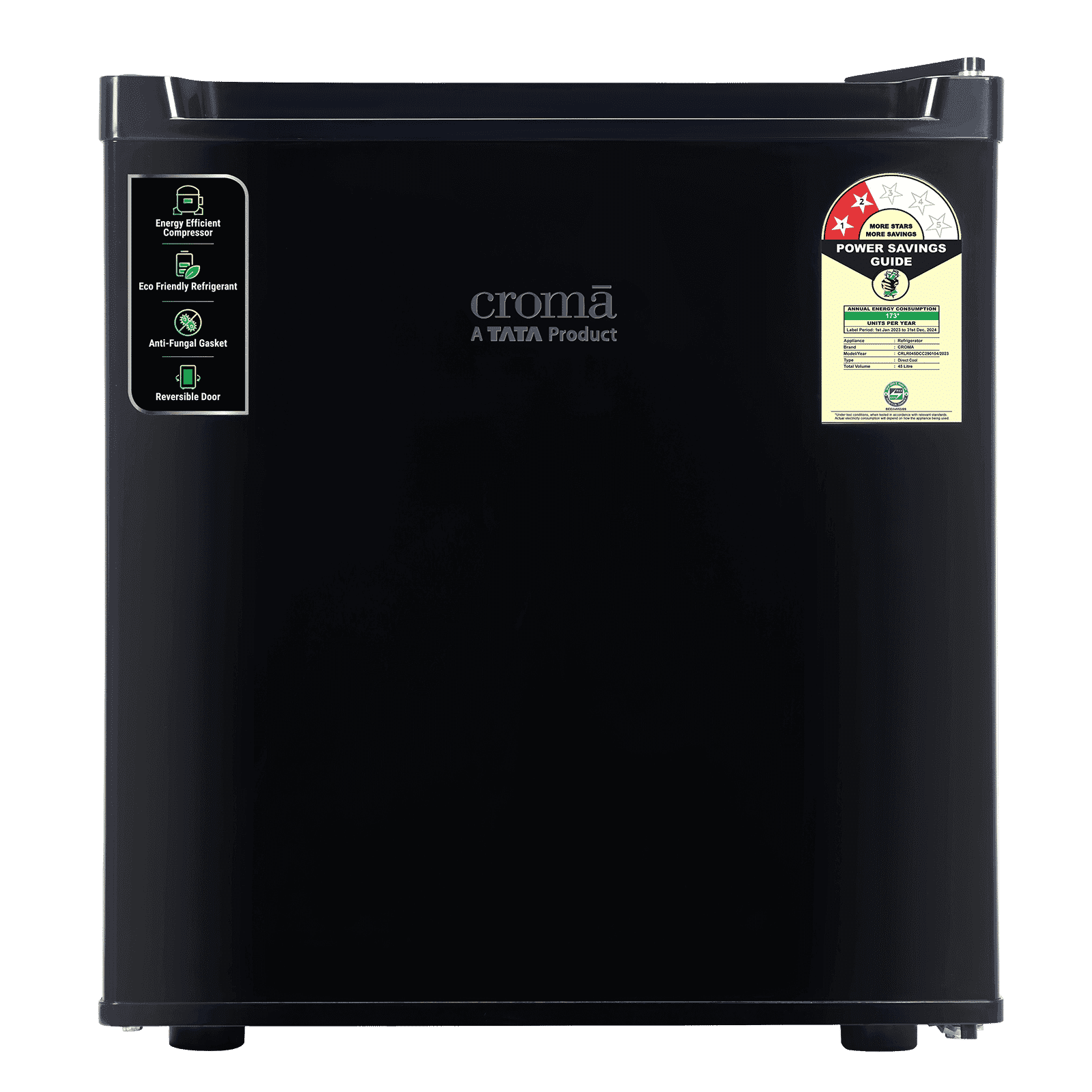 Croma 45 Litres 2 Star Direct Cool Single Door Refrigerator with Reversible Door ( Black)