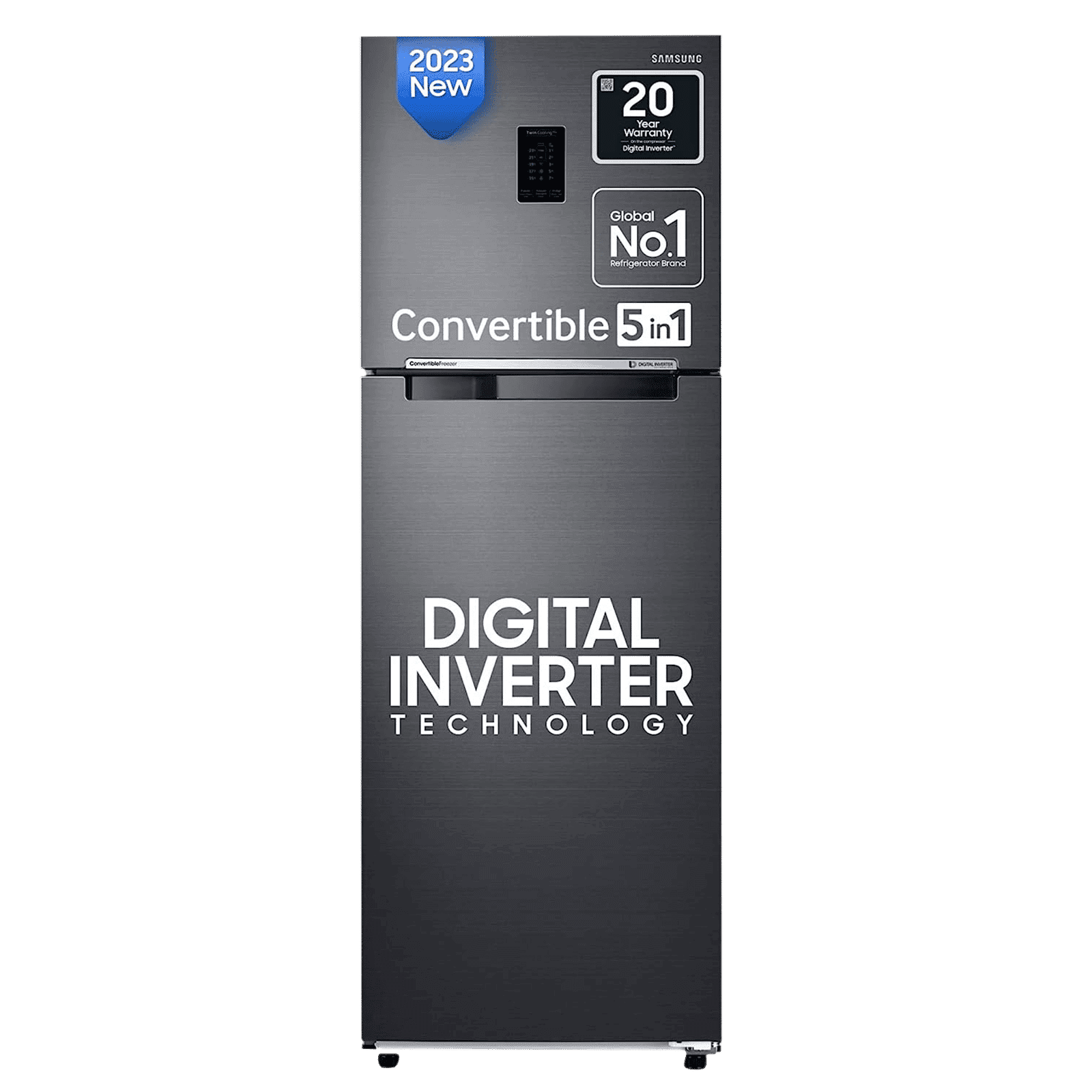 SAMSUNG 301 Litres 3 Star Frost Free Double Door Convertible Refrigerator with Stabilizer Free Operation (RT34C4523B1/HL, Black Matt)