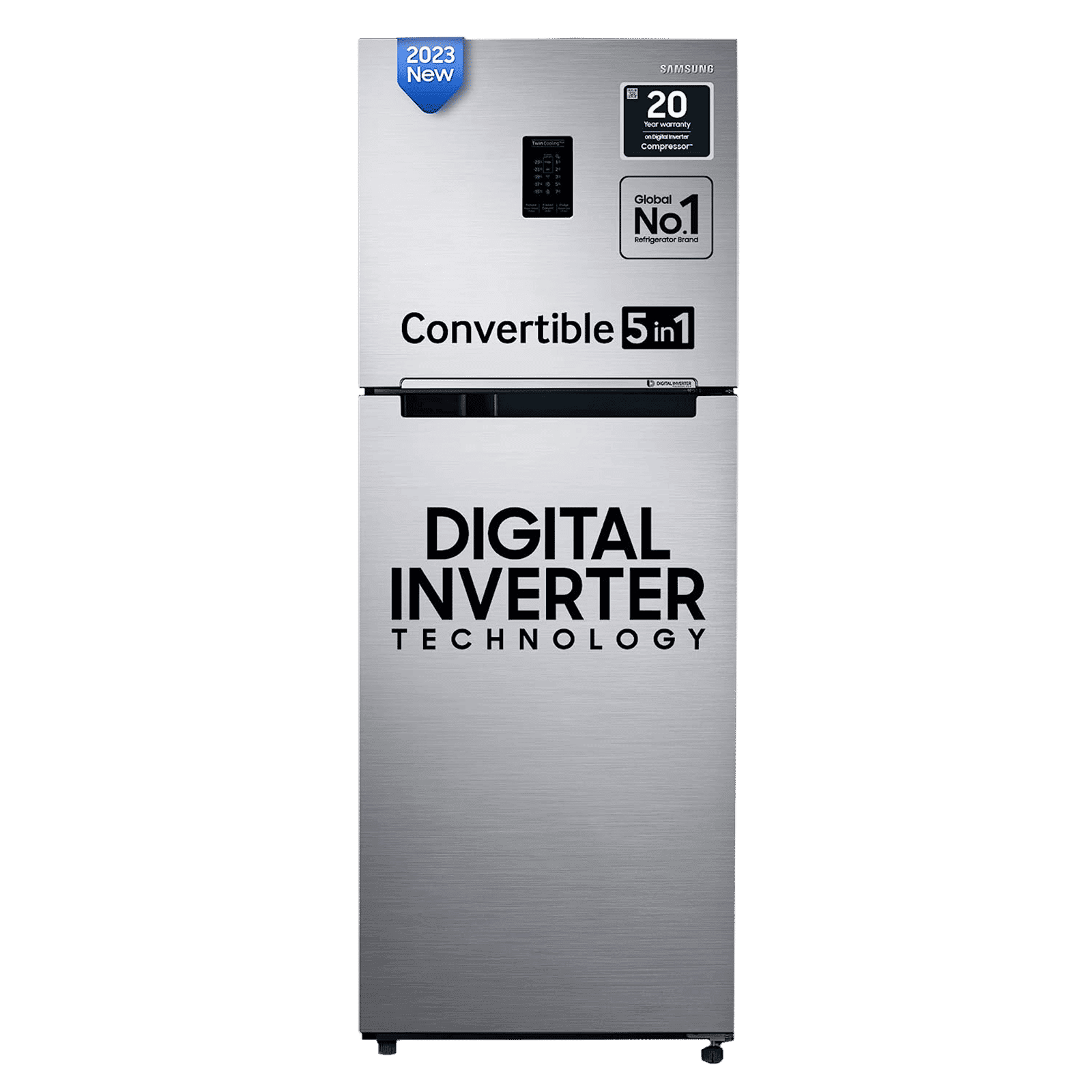 SAMSUNG 301 Litres 3 Star Frost Free Double Door Convertible Refrigerator with Stabilizer Free Operation (RT34C4523S9/HL, Refined Inox)