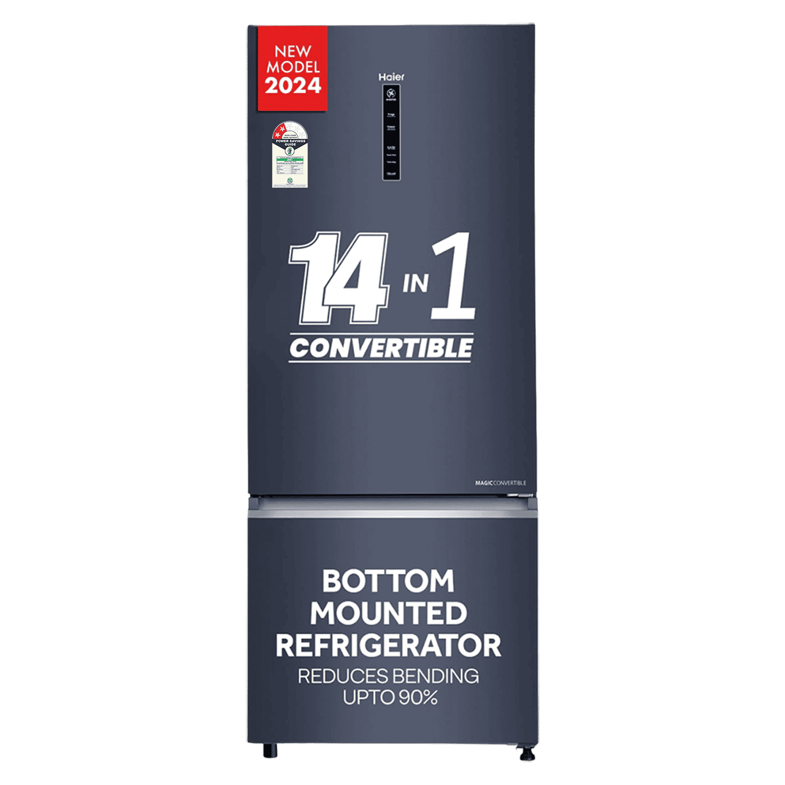 Haier 445 Litres 2 Star Frost Free Double Door Bottom Mount Convertible Refrigerator with 1 Hour Icing Technology (HRB-4952BGK-P, Graphite Black)